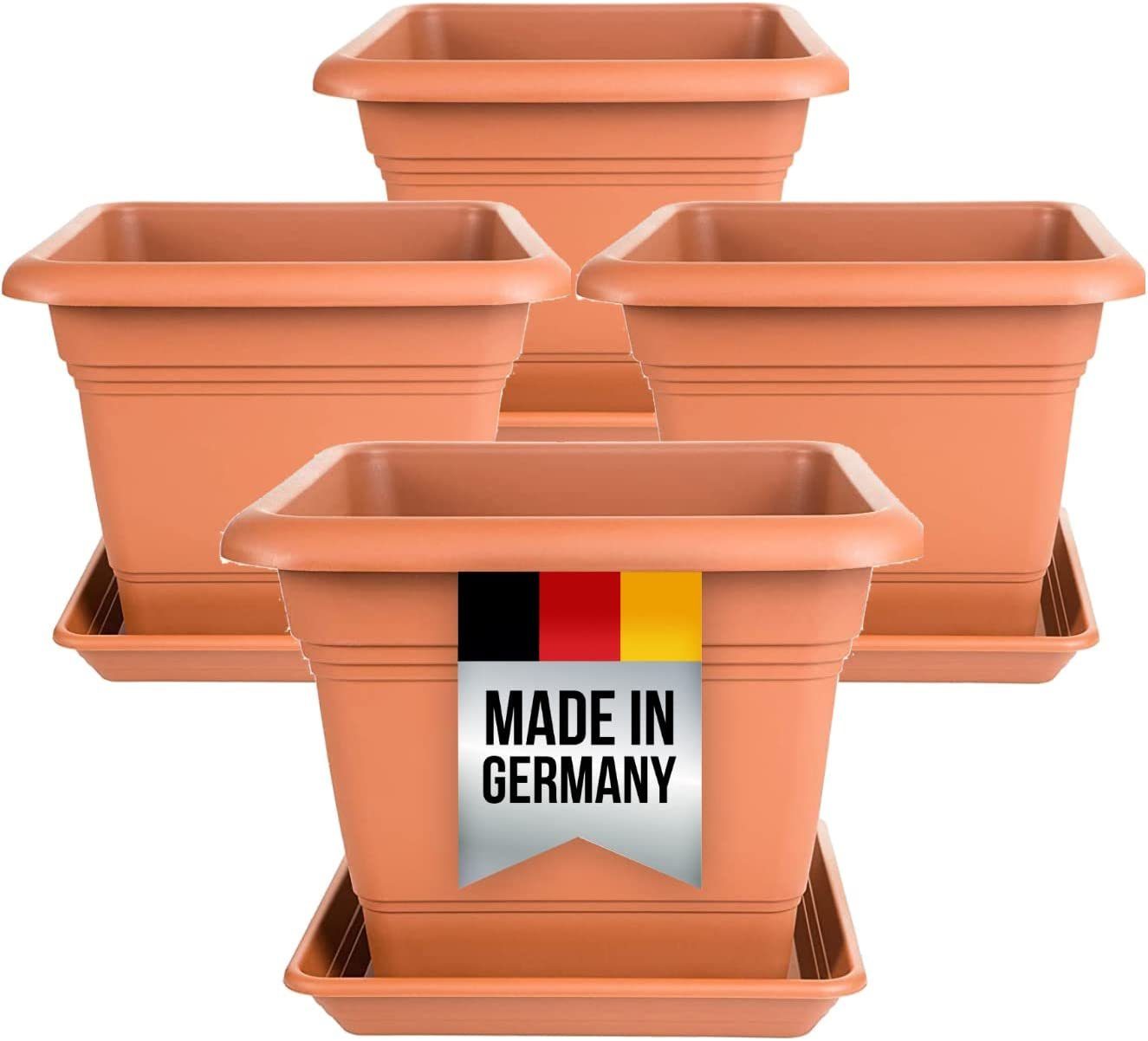 Pflanzkübel 4 Blumentopf Pflanztöpfe Centi St., cm, (Set, Kunststoff, Pflanzkübel Außen Blumentöpfe Groß Untersetzer, Gross 28x28 Blumenkübel Pflanzkübel mit eckig Terracotta),