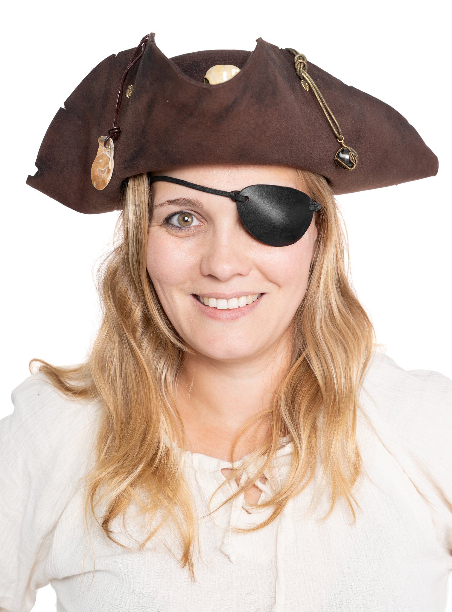 Andracor Piraten-Kostüm Piraten Leder Augenklappe Karneval Faschingskostüm, Der Piratenklassiker! Die Augenklappe als Deluxe-Variante aus Leder ma