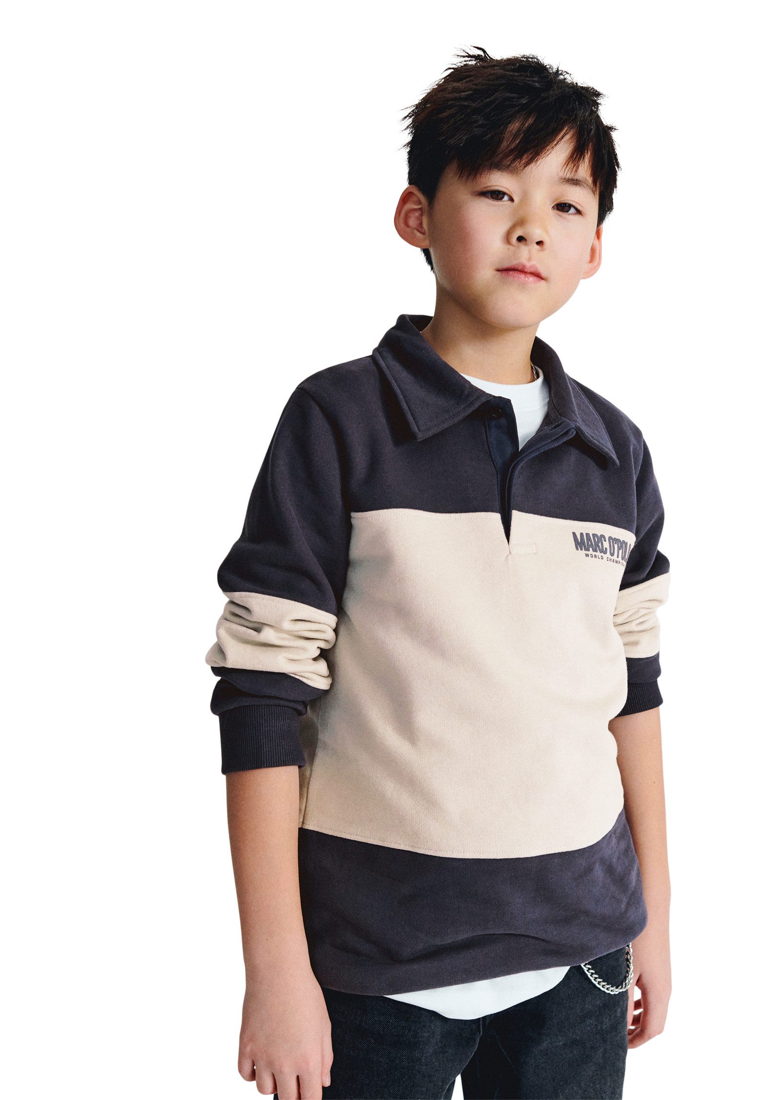 Marc O'Polo Sweatshirt mit Polokragen und Blockstreifen