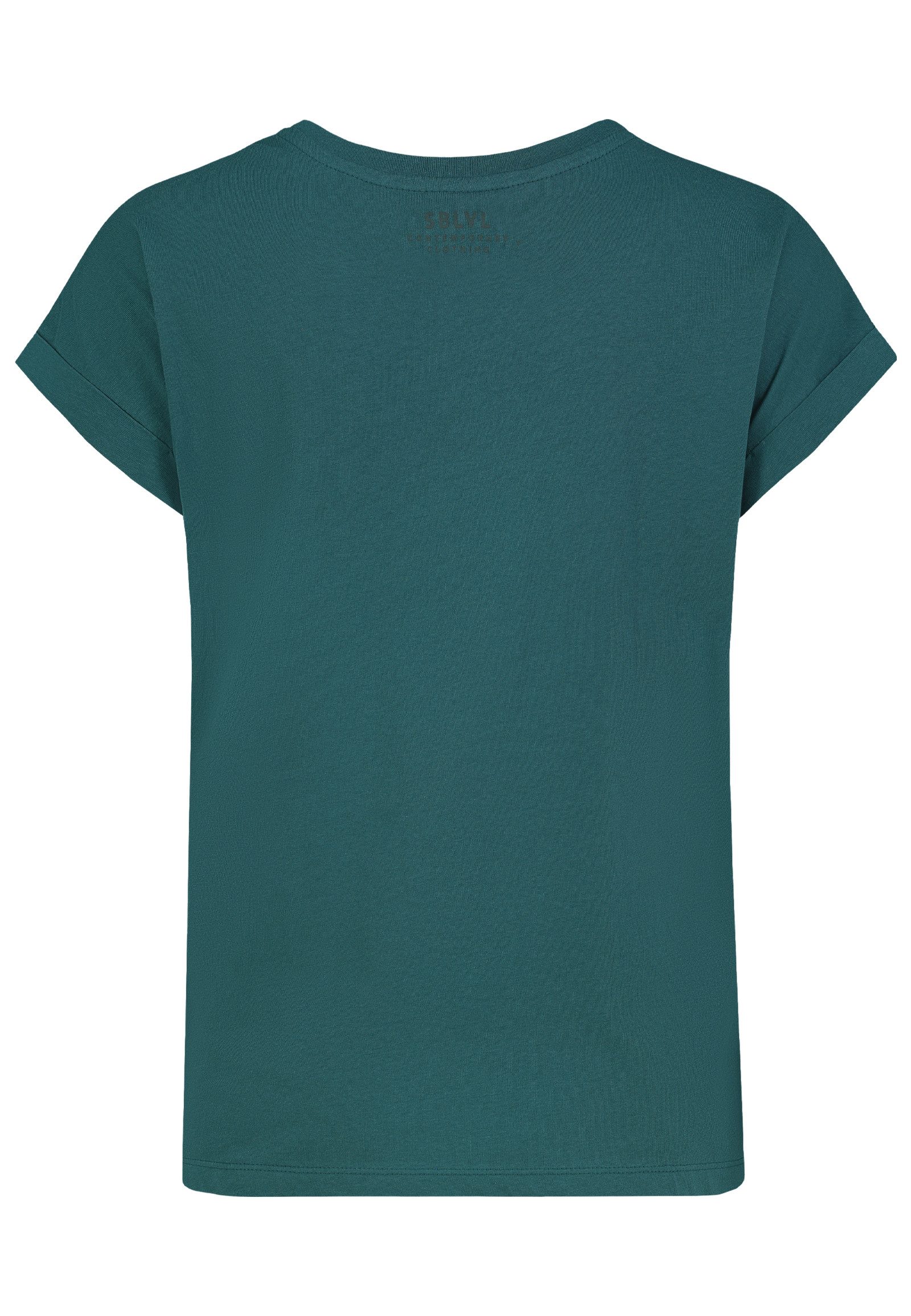 SUBLEVEL T-Shirt Damen Shirt Turn-Up Ärmel Weiches Basic Shirt Rundhals Kurzarm Baunwolle Modal Mix, super soft, unifarben, markenlogo – Bild 4 von 5