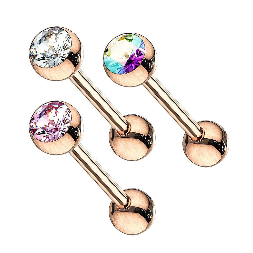 Stecker Barbell Taffstyle Zungenpiercing Rainbow Gold Zunge Rose Zungenpiercing Hantel Kristallkugel, vergoldet Mund Piercingfaktor Rose Piercing-Set