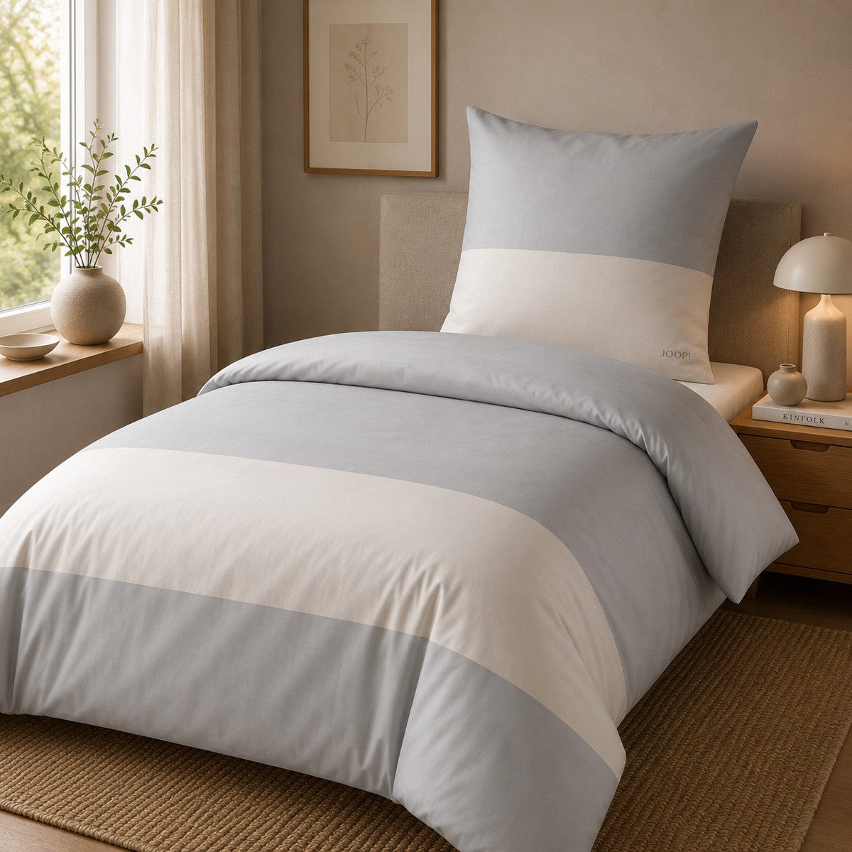 JOOP! Bettwäsche JOOP! Comfort Satin Bettwäsche Split 4118-9 stone Streifen 135x200, Comfort Satin, 2 teilig, Mit Reißverschluss