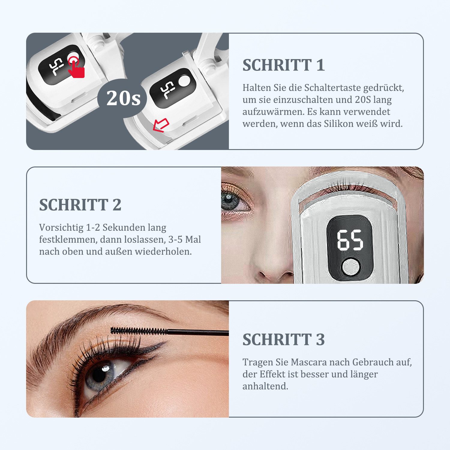 DESUO Wimpernzange Elektrische Wimpernzange Beheizbar 3 Temperaturmodi Wiederaufladbarer