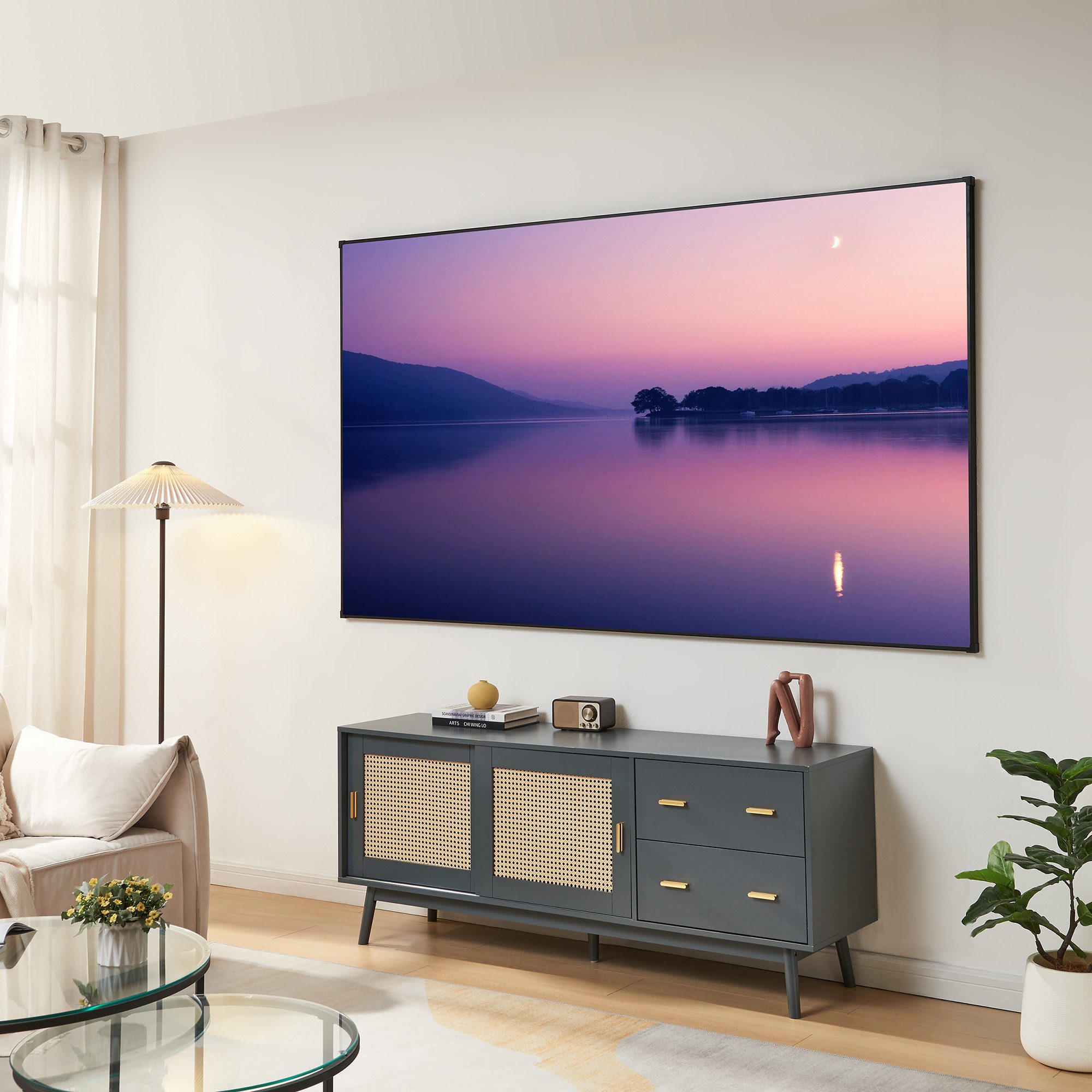 en.casa Rahmenleinwand (»Väkhoga« 16:9 Full HD, 4K, 8K, HDR 100 Zoll 221x125cm wandhängend)
