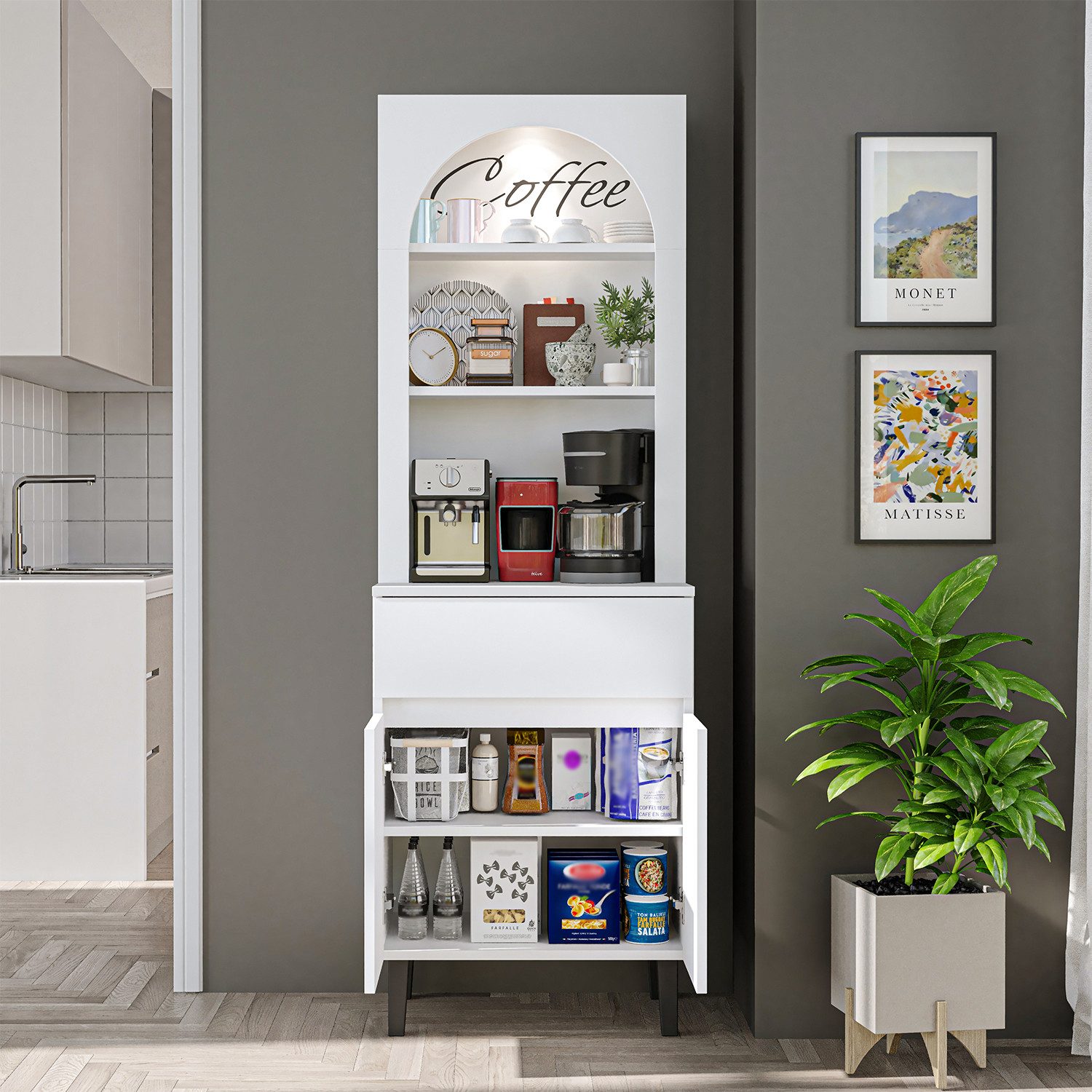 Roomart Küchenregal VENEDIK Küchenschrank 60 cm, Buffet, Schublade in 4 Farben, Buffet- & Mehrzweckschrank, LED Bogennische, Schublade, 4 Farben, 18 mm Platten – Bild 4 von 5