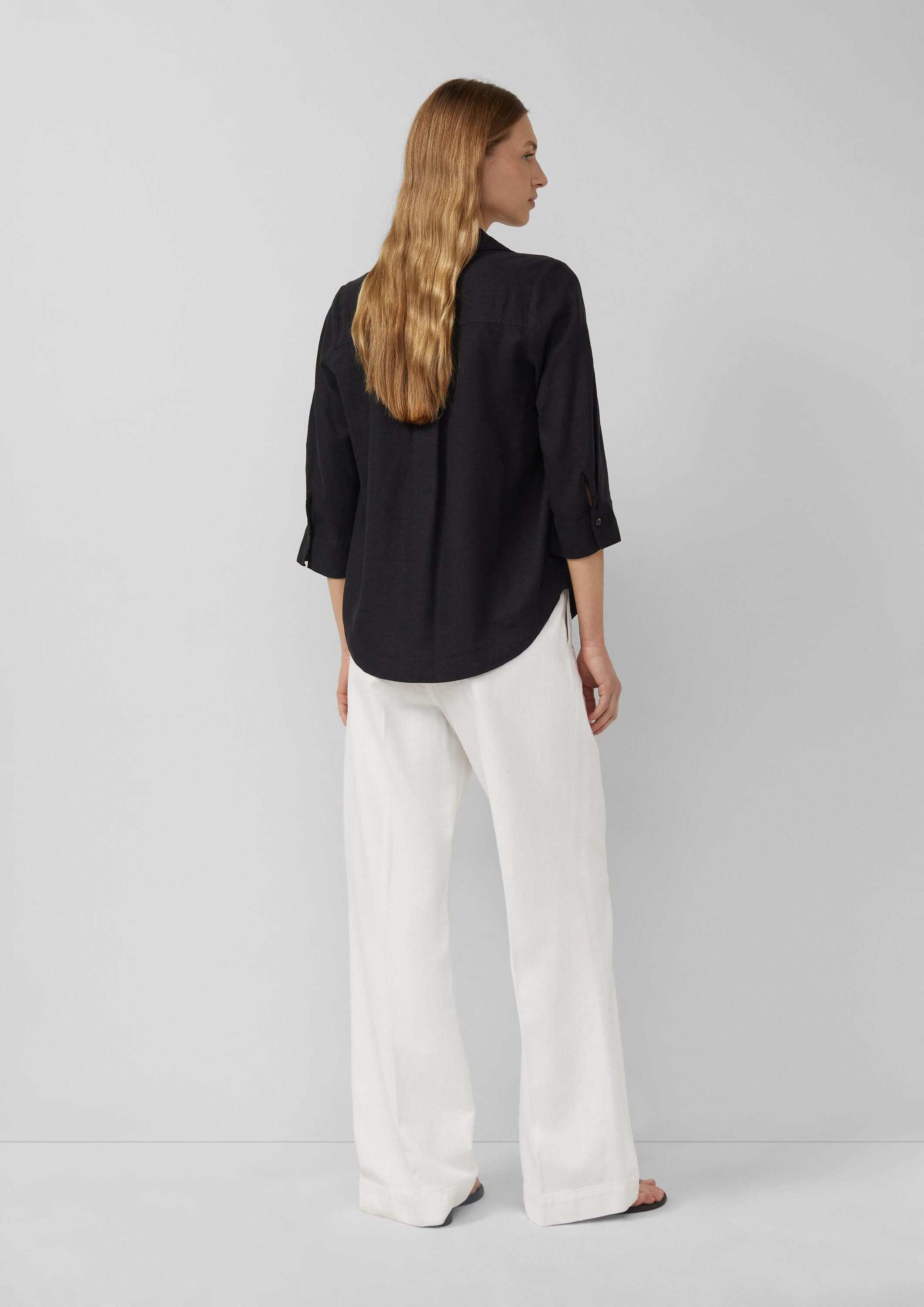 s.Oliver Kurzarmbluse Bluse Leinenmix-Bluse mit 3/4-Ärmeln und Turn-up