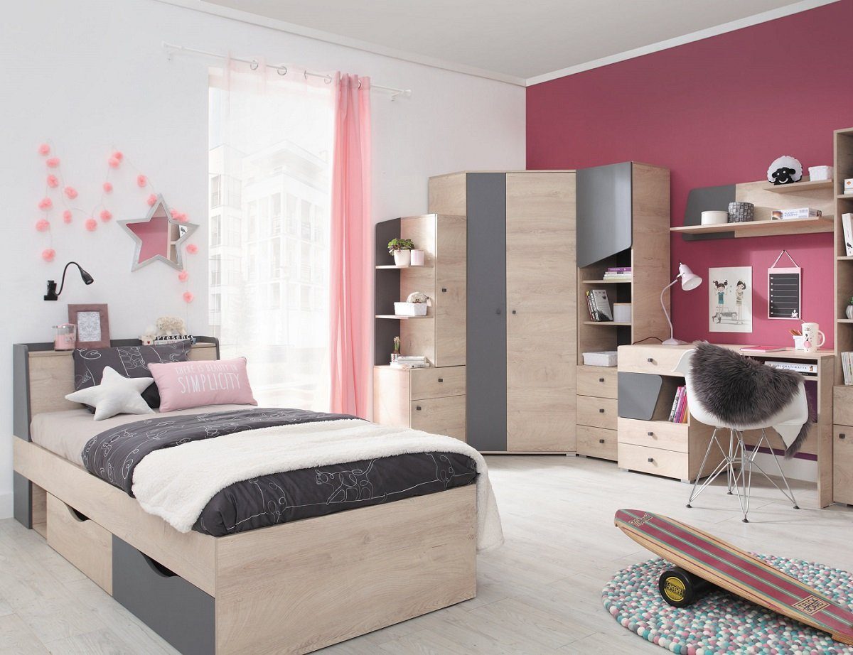 Eckschrank komplett Jugendzimmer-Set Bett B Set Regale QMM TraumMöbel Davis Jugendzimmer