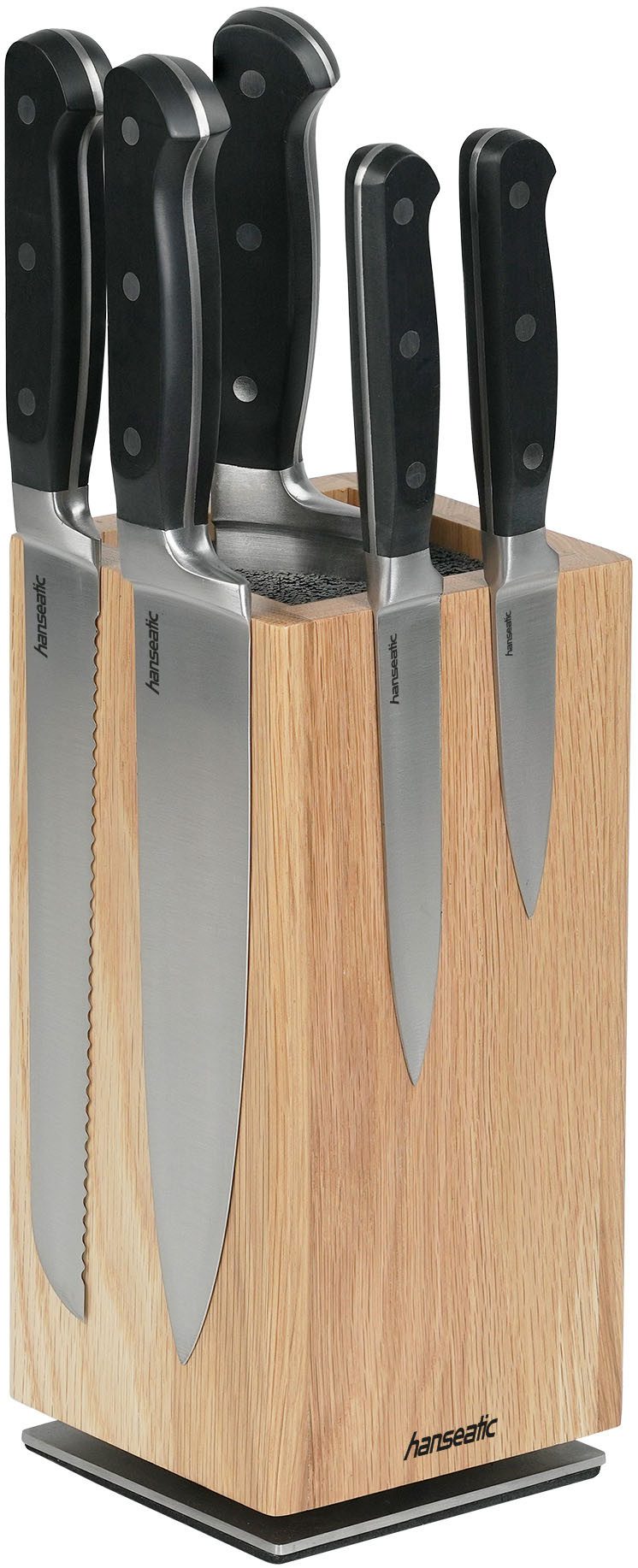 Hanseatic Magnet-Messerblock hanseatic PREMIUM, aus Holz, Messerblock Set, 6-tlg. (6tlg), elegantes Design, herausnehmbarer Borsteneinsatz, 360-Grad-drehbar