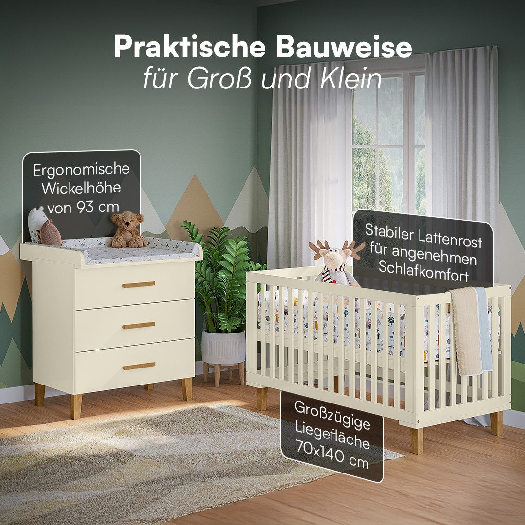 Bellabino Babymöbel-Set Liri, (Beige/Natur, 2-tlg., Kinderbett, Wickelkommo günstig online kaufen