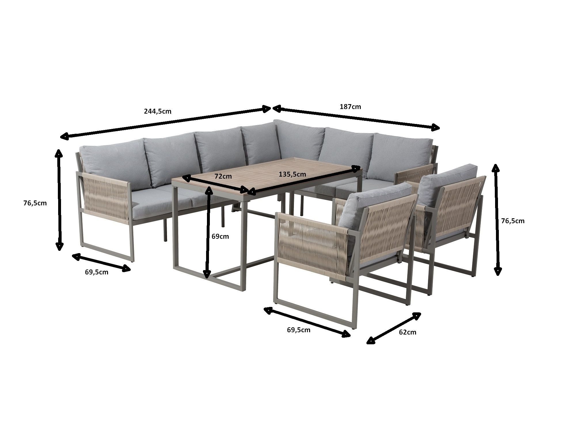 Gardissimo Gartenlounge-Set Marina Dining Ecklounge Set, (Spar-Set, 4-tlg., 1 Eckelement + 1 Tisch + 2 Sessel + Auflagen), wetterfest / pflegeleicht / hoher Tisch