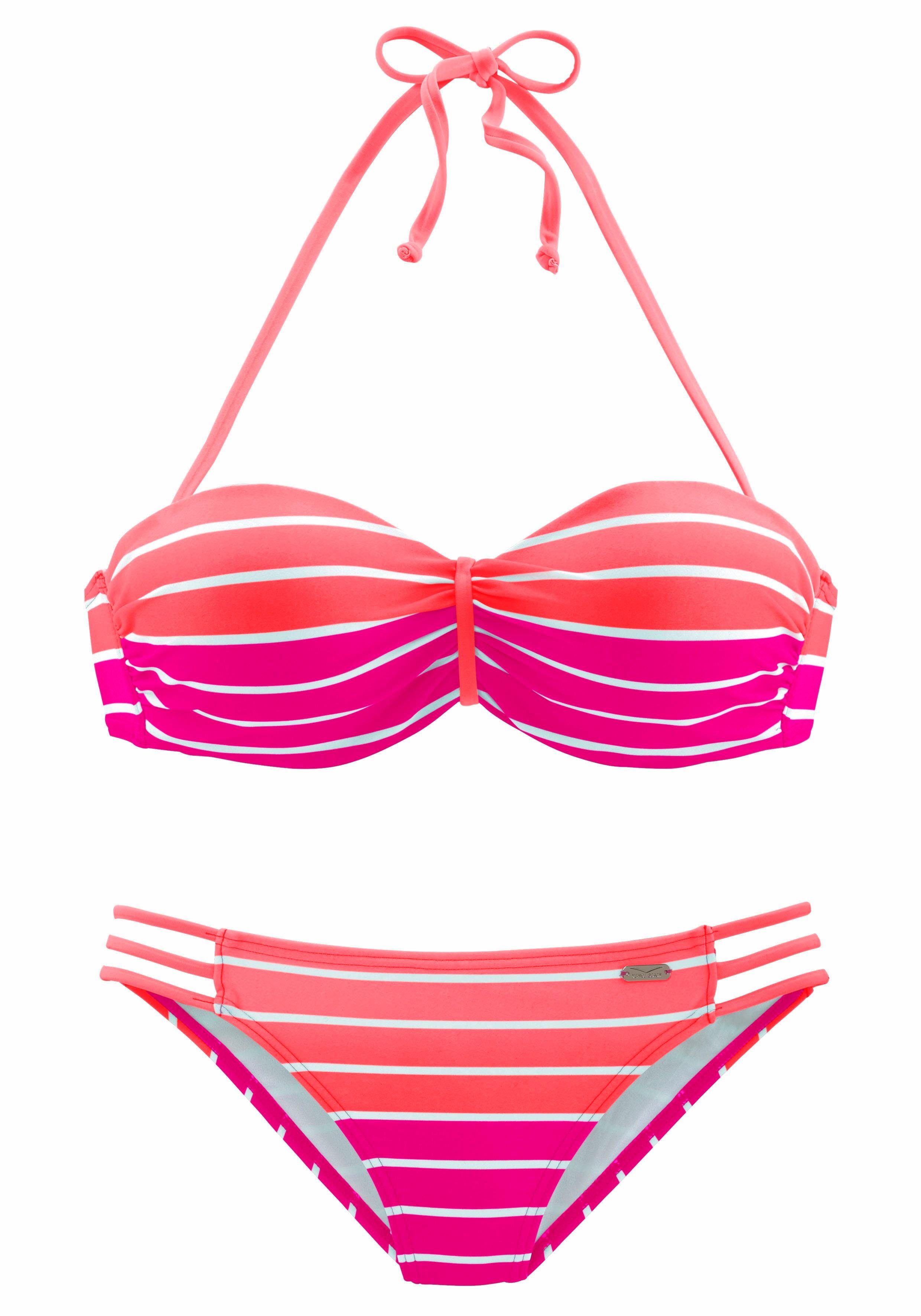 Venice Beach pink-gestreift trendigen Bügel-Bandeau-Bikini im Streifen-Look