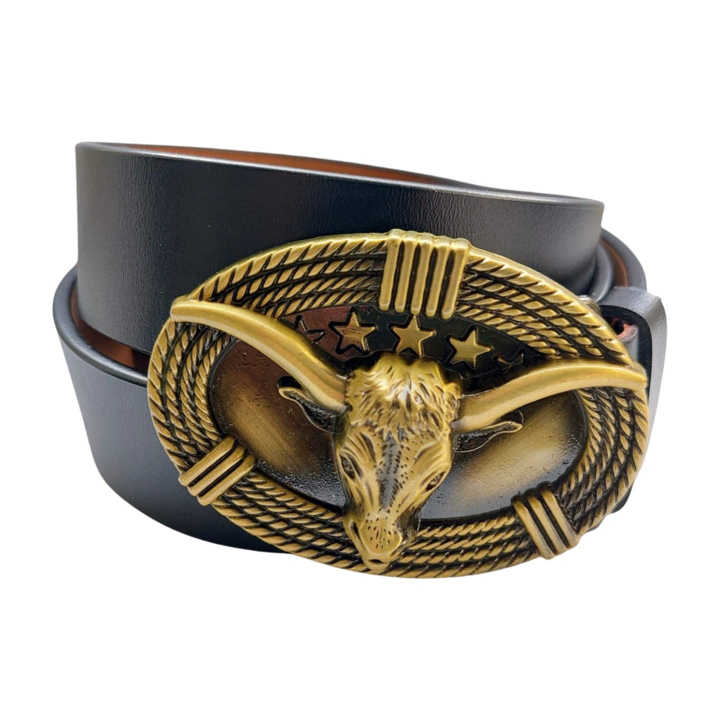 Ledergürtel Wechselgürtel Gürtel mit Wild West Longhorn Gürtelschnalle Buckle
