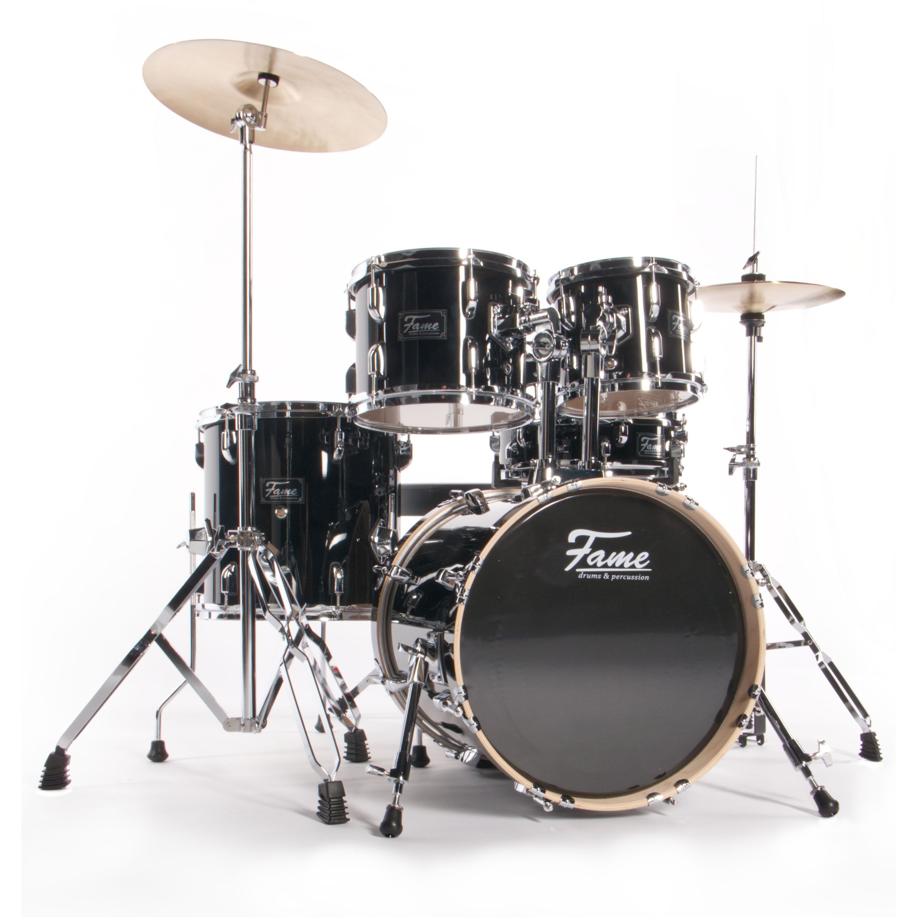 FAME Schlagzeug,Maple Standard Jungle Set Schlagzeug in Schwarz inklusive Cymbal Set mit 20 Zoll Ride 16 Zoll Crash 14 Zoll HiHat Drum-Set und Cymbals Set, Schlagzeuge, Drum-Sets, Jungle Set #BK+ Cymbals - Drum-Set