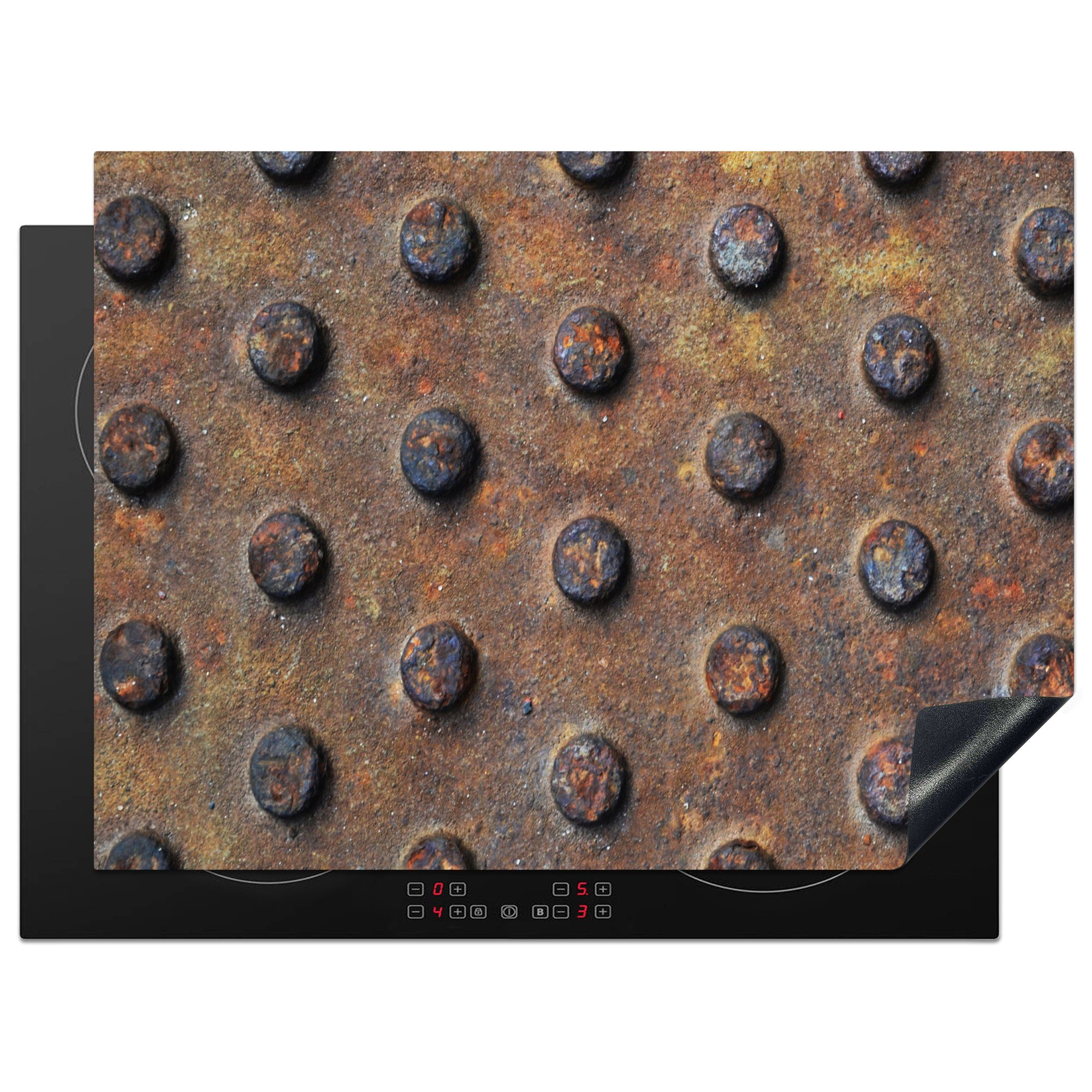 MuchoWow Herdblende-/Abdeckplatte Induktionsschutz - Eisen - Industrie - Abdeckplatte, Vinyl, (1 tlg), 70x52 cm, Mobile Arbeitsfläche nutzbar, Ceranfeldabdeckung