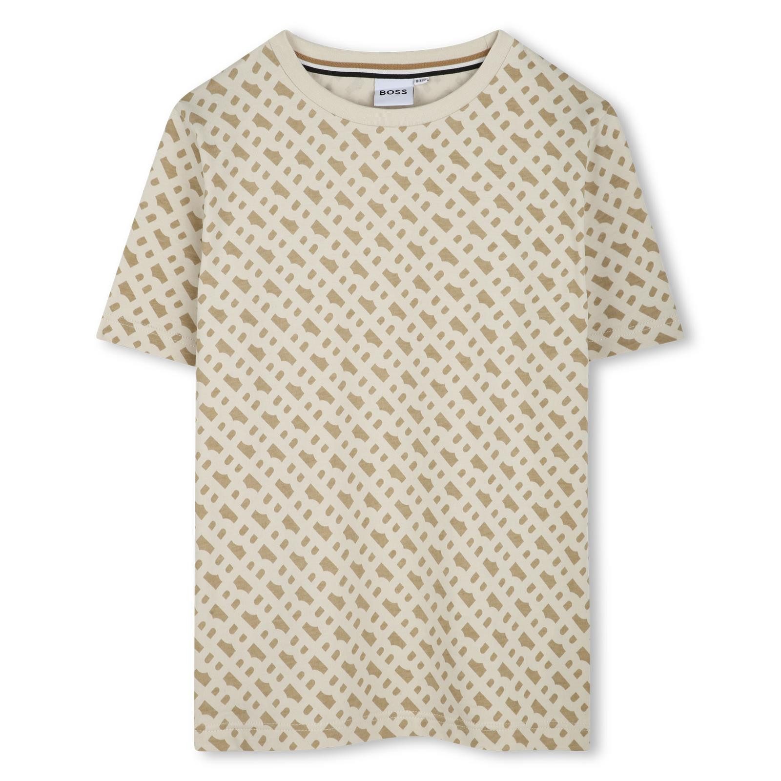 Boss Kidswear Print-Shirt BOSS Kidswear T-Shirt sandfarben mit braunem Allover Logoprint