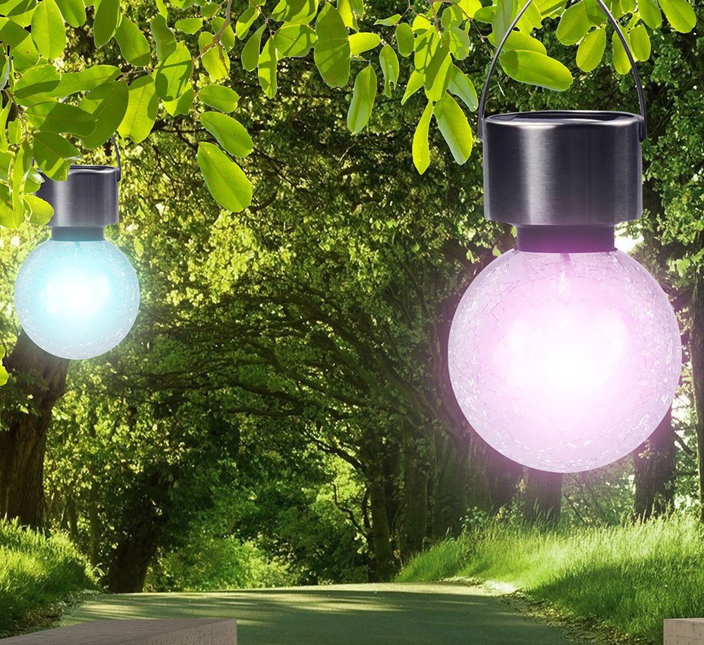 Hänge Farbwechsel, Garten etc-shop Strahler Solar Crackle Außen-Deckenleuchte, fest verbaut, LED LED-Leuchtmittel Lampe RGB Design Leuchte Kugel