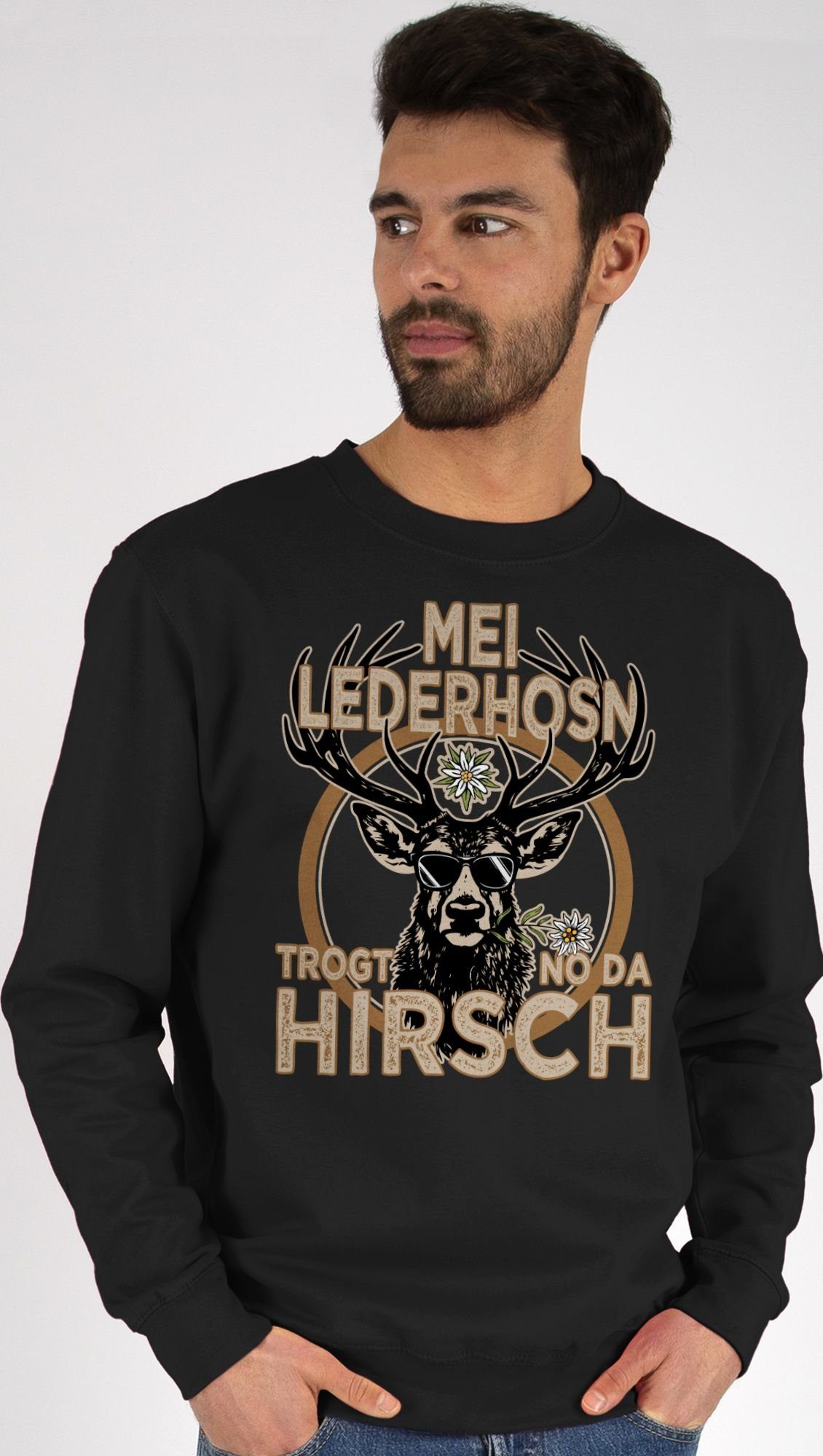 Shirtracer Sweatshirt Trachten Outfit Lederhose Spruch Trägt der Hirsch (1-tlg) Mode für Oktoberfest Herren 3 Schwarz