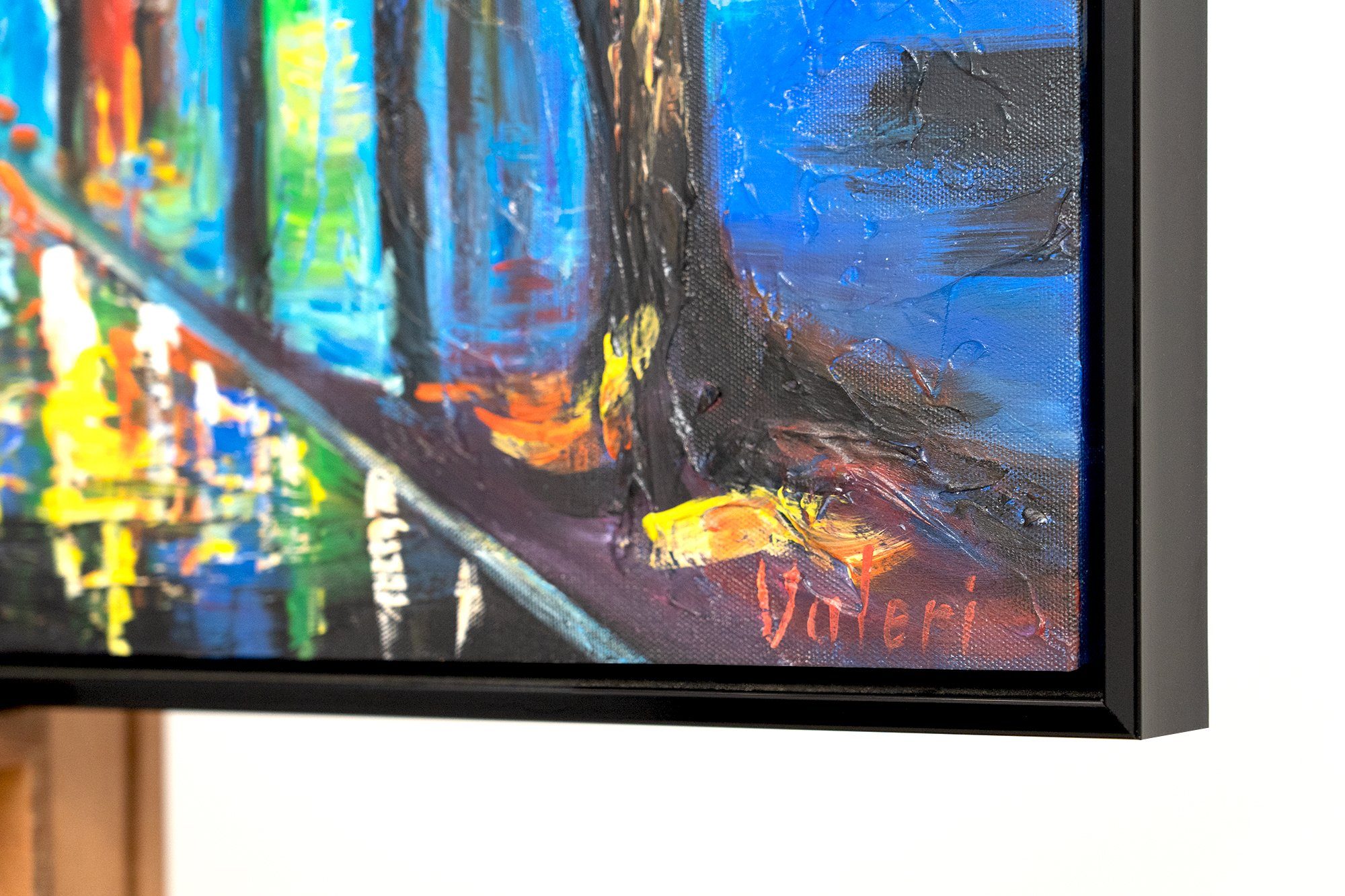 YS-Art Gemälde Nachts in Paris, Mit Schwarz Rahmen Frankreich in im Paris Bild Menschen, Leinwand Eifellturm Park Handgemalt