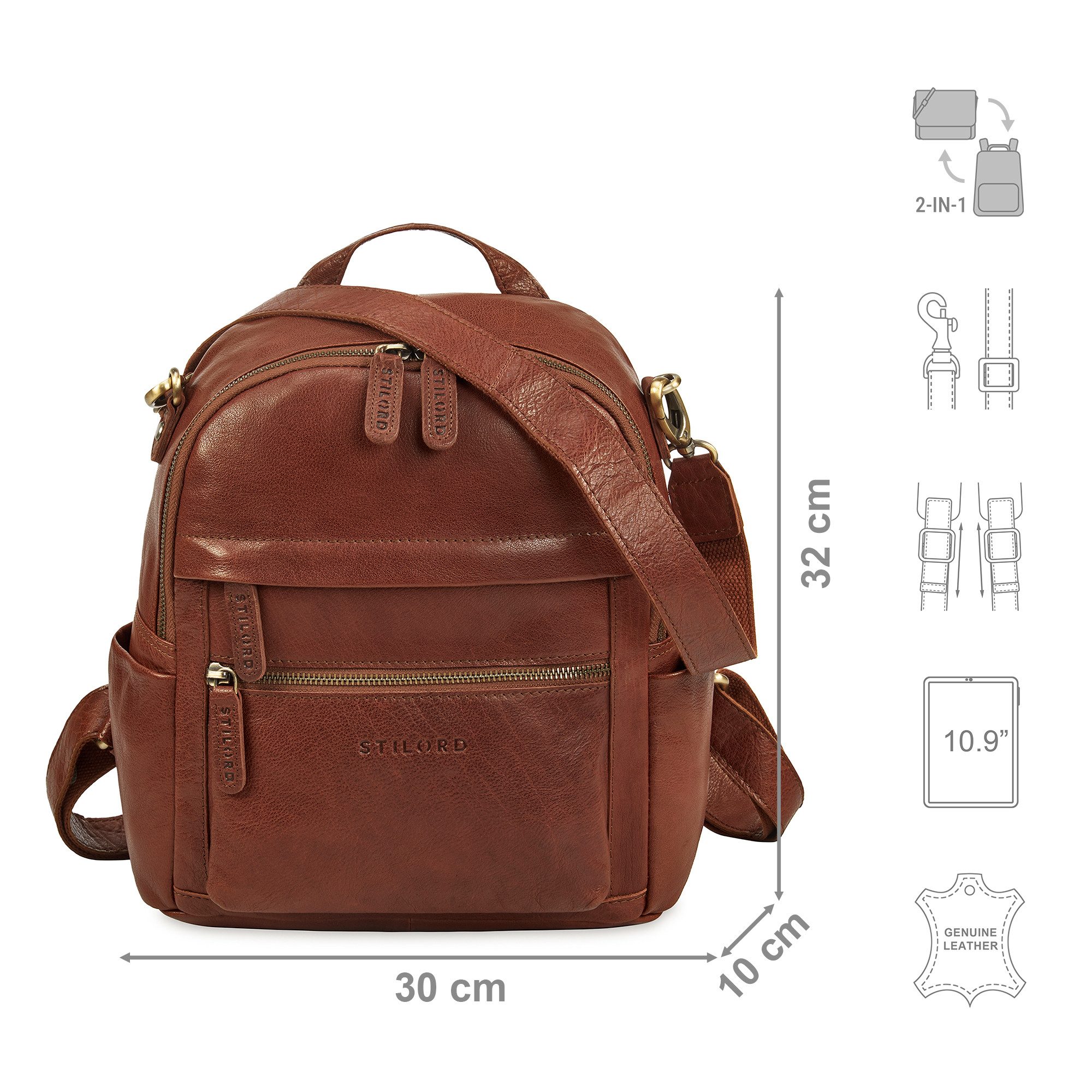 STILORD Cityrucksack "Regina" 2-in-1 Rucksack-Tasche 2 in 1 Damen Echt Leder Klein