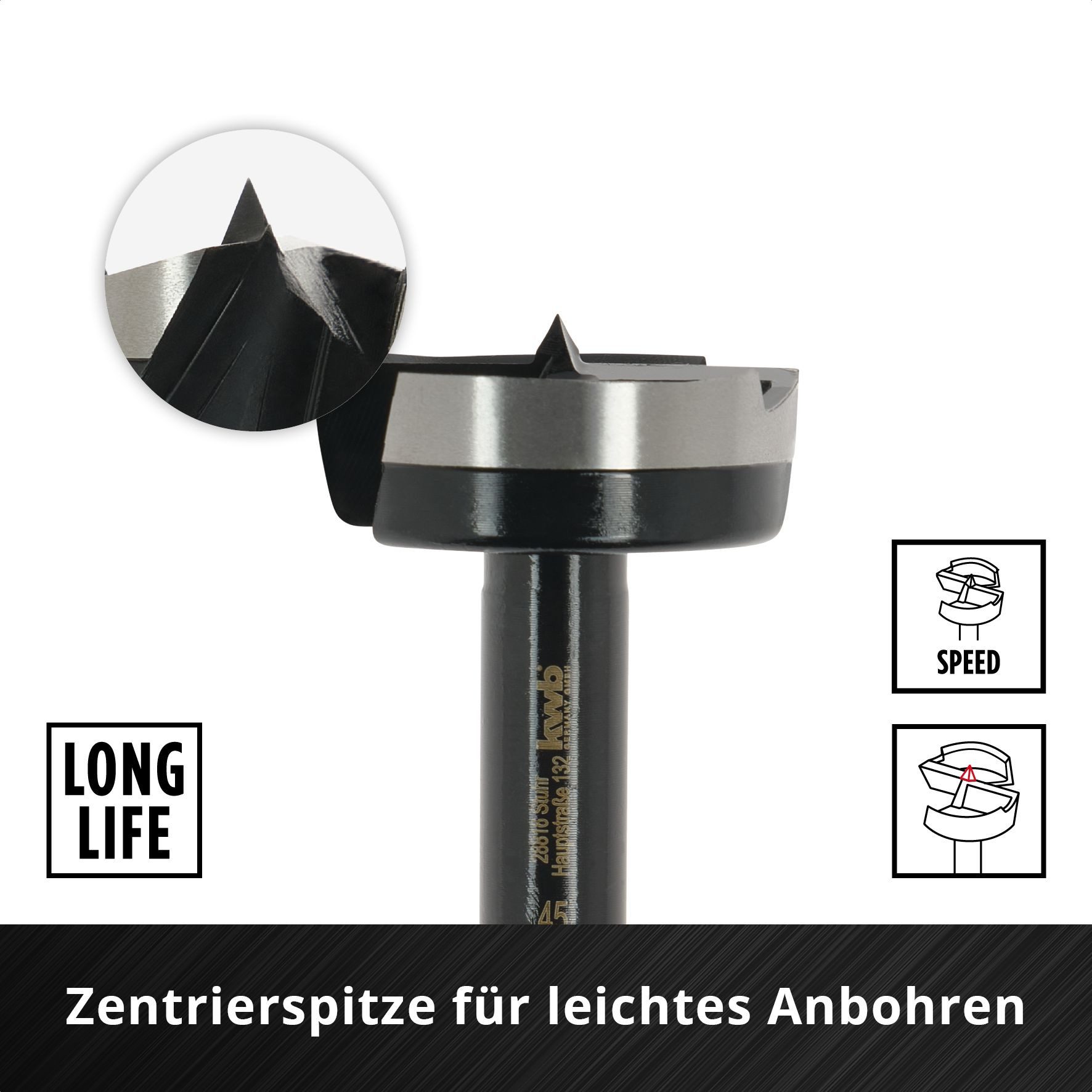 kwb Bohrer- und Bit-Set kwb Forstnerbohrer, Ø 45 mm, Topfbohrer (für Holz, geschmiedeter Bohrk, Forstnerbohrer Ø 45 mm, Topfbohrer (für Holz, geschmiedeter Bohrkopf)