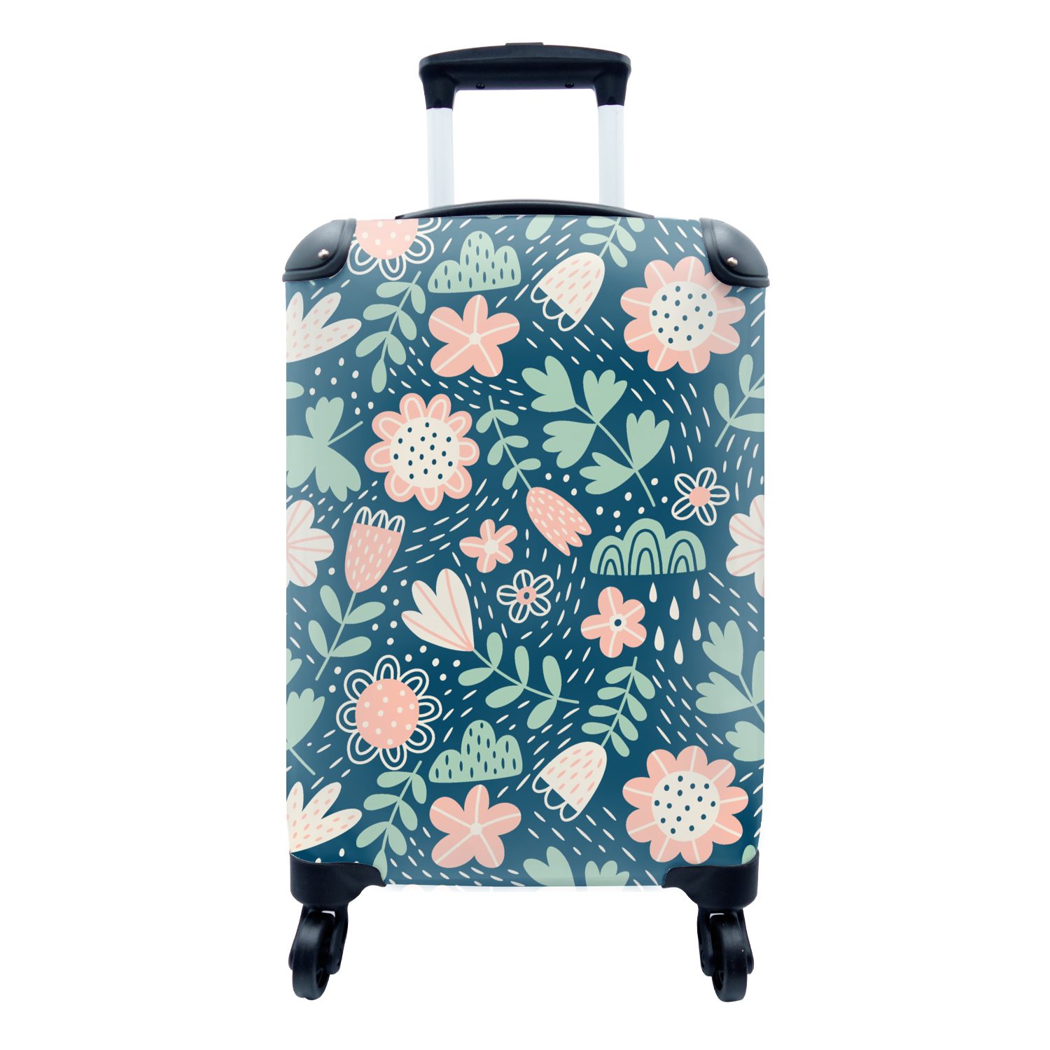 MuchoWow Handgepäckkoffer Blumen - Muster - Pflanzen, 4 Rollen, Reisetasche mit rollen, Handgepäck für Ferien, Trolley, Reisekoffer