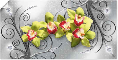 Artland Wandbild »Grüne Orchideen auf Ornamenten«, Blumenbilder (1 St), in vielen Größen & Produktarten - Alubild / Outdoorbild für den Außenbereich, Leinwandbild, Poster, Wandaufkleber / Wandtattoo auch für Badezimmer geeignet