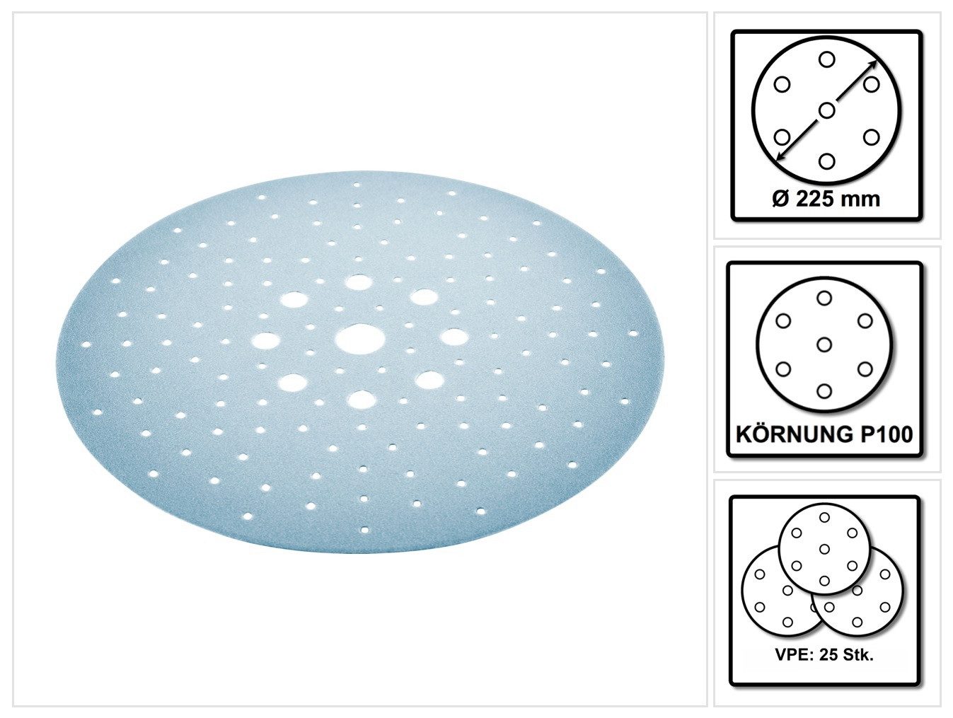 FESTOOL Schleifscheibe STF D225/128 Schleifscheibe Granat P100 225 mm 25 Stk. (205656) für