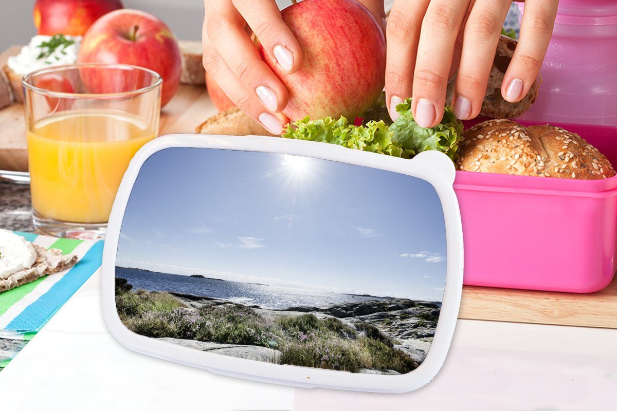 Snackbox, Brotdose Sonne, Mädchen, Kunststoff, Erwachsene, Kinder, rosa - Brotbox Natur - MuchoWow für (2-tlg), Kunststoff Strand Lunchbox