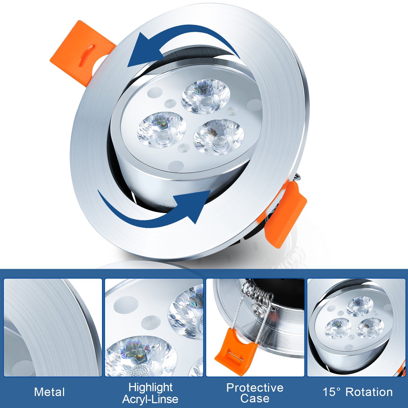Lospitch LED Aluminium Einbauleuchten Spots Einbaustrahler 20x Deckenlampe LED Einbauleuchte 3W LED Schwenkbar
