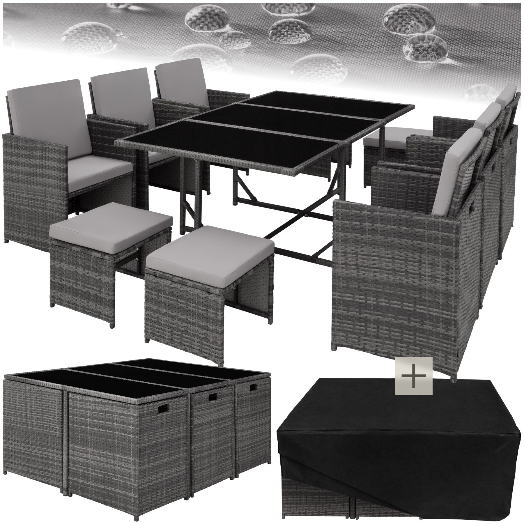 tectake Sitzgruppe Rattan Sitzgruppe, (Set., 12-tlg), Все Bezüge abnehmbar und wasserabweisend