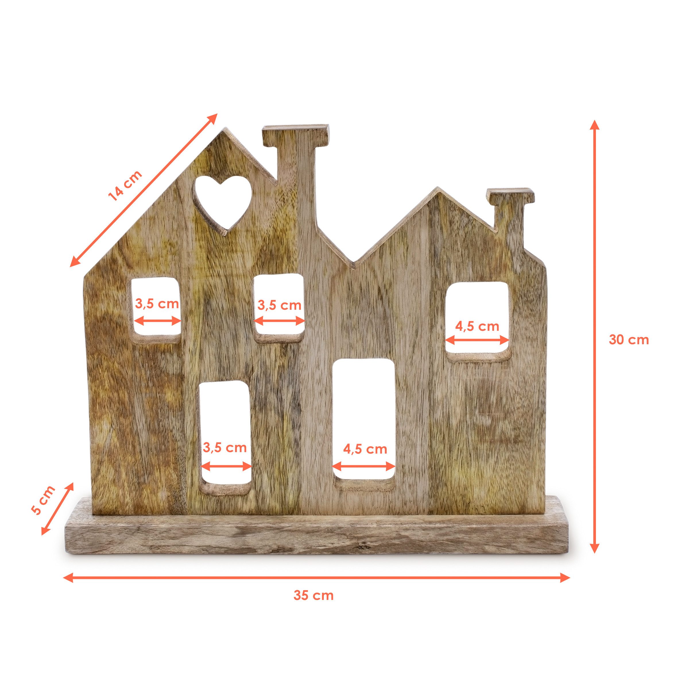 Spetebo Dekoobjekt Deko Aufsteller Haus aus Mangoholz - 35 cm (Stück, 1 St., Silhouette), Holz Silhouette auf Fuß zum Aufstellen
