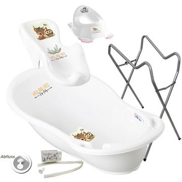 Tega-Baby Babybadewanne 4 Teile SET AB -Wild & Free + Ständer Grau - Abflussset Baby Wanne, (Premium.Set Made in Europe), Wanne + Badesitz + Töpfchen + Ablauf Set + Ständer