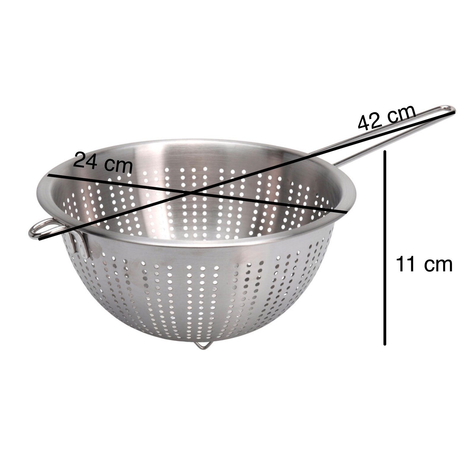 HAC24 Küchensieb Sieb Edelstahl Abtropfsieb Seiher Nudelsieb Salatsieb Metallsieb, Edelstahl, (1-St), Ø 24 cm, mit Griff – Bild 4 von 4