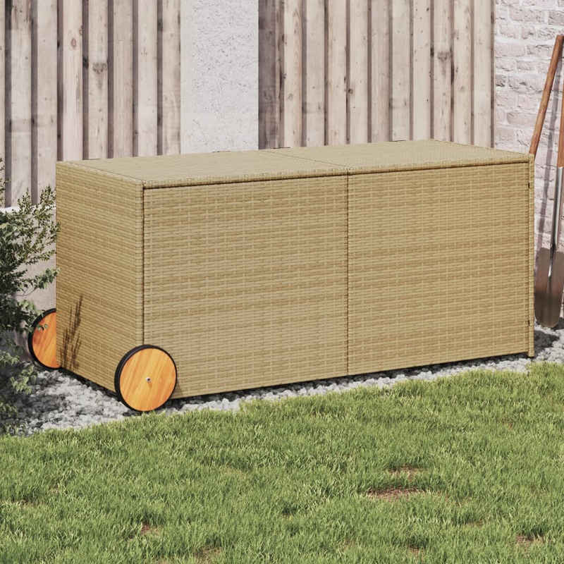 vidaXL Gartenbox Gartentruhe mit Rollen Beige 283L Poly Rattan