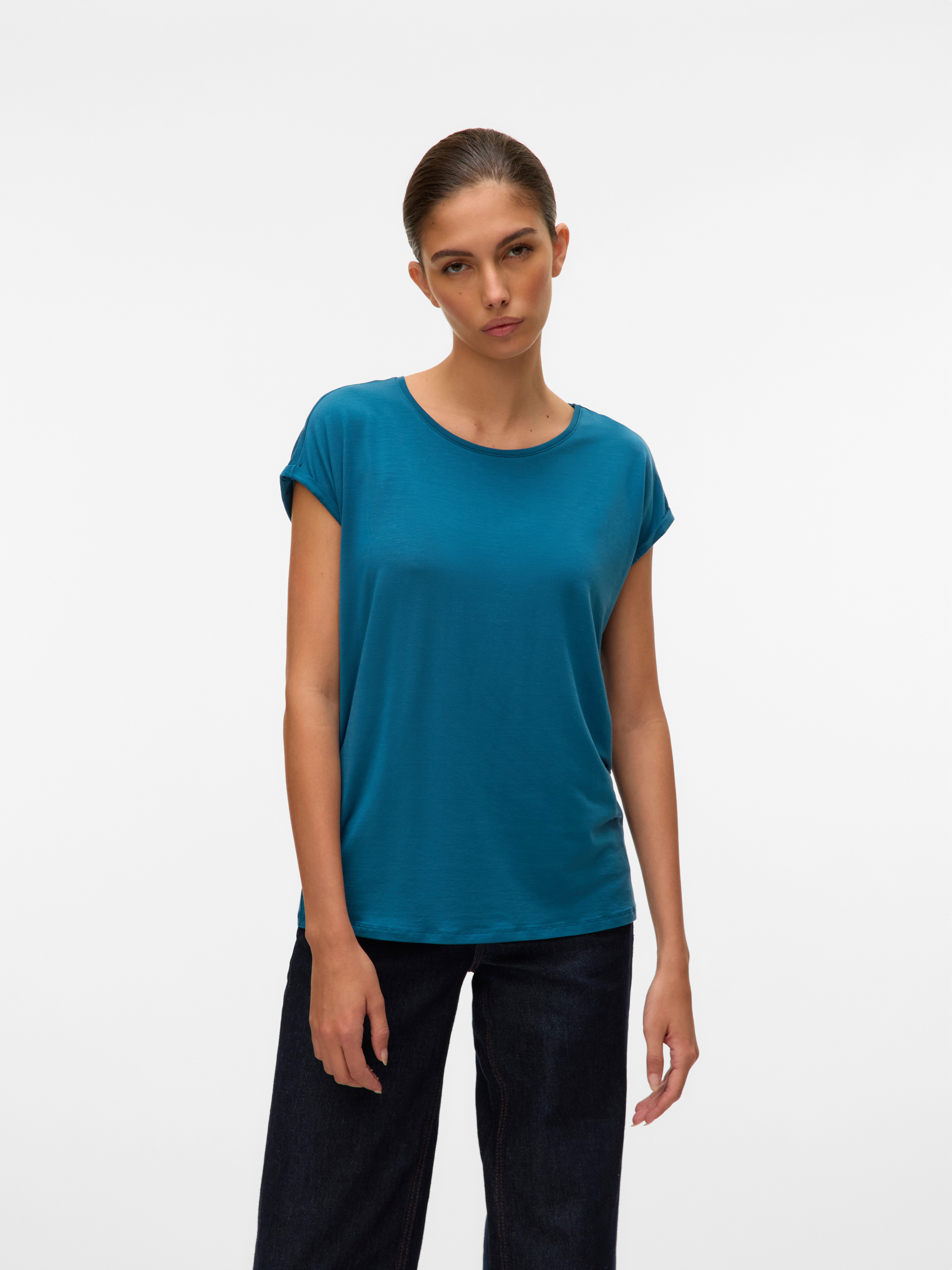 Vero Moda T-Shirt VMAVA PLAIN SS TOP JRS NOOS Materialmix, regular fit – Bild 4 von 5