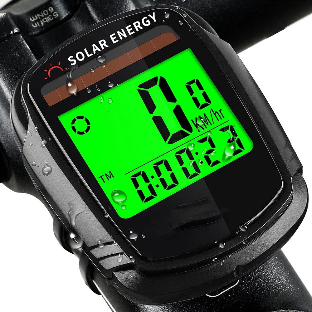 AFKSMILE Fahrradcomputer Fahrradcomputer mit Sonnenenergie, kabellos&wasserdicht, LCD-Beleuchtg