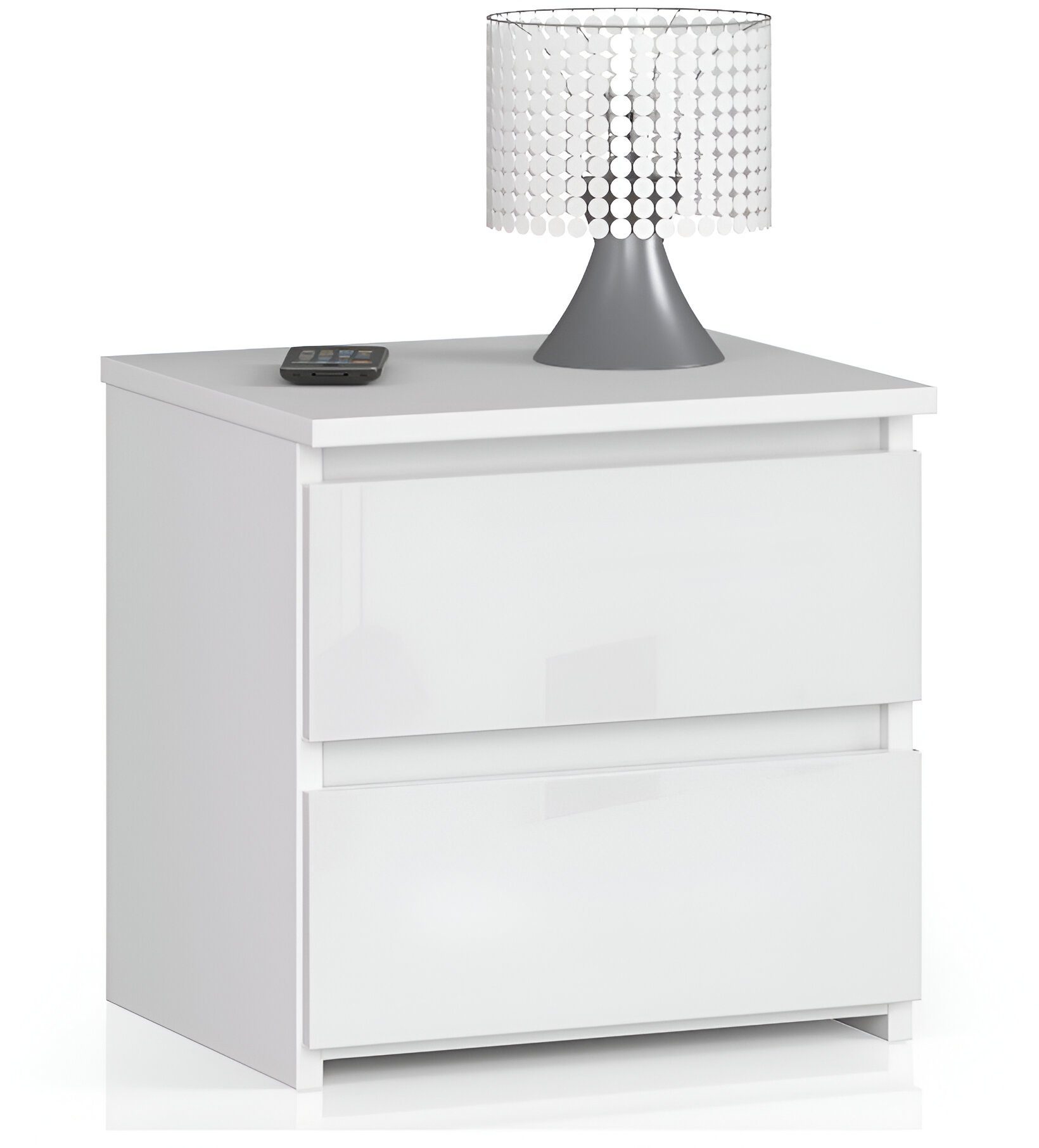Home Collective Kommode 40 cm breit Holz Highboard Sideboard für Flur Schlafzimmer Wohnzimmer (Mehrzweckschrank Schrank schmal Kommode Schlafzimmer mit Schubladen), mit zwei Schublade 40 cm hoch viel Stauraum, weiß Hochglanz