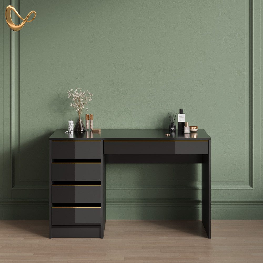 Livinity® Schminktisch Imola, Schwarz/Gold/Gold, ohne Spiegel günstig online kaufen