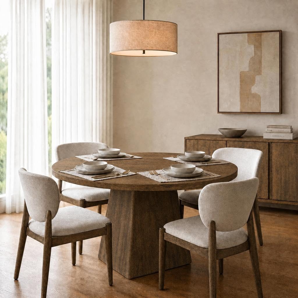 GarveeMore Esstisch Runder Küchentisch 120cm Beistelltisch Wohnzimmertisch Säulen-Esstisch (1-St), dicke Tischplatte und quadratischer Fuß, Bietet Platz für 4–6 Personen