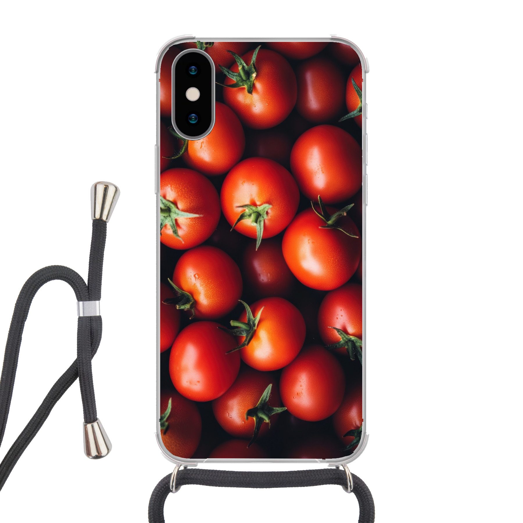 MuchoWow Handyhülle für Apple iPhone X Gemüse - Rot - Tomaten, Tragbare Handyhüllen mit Kette zum umhängen, Handykette Handyband