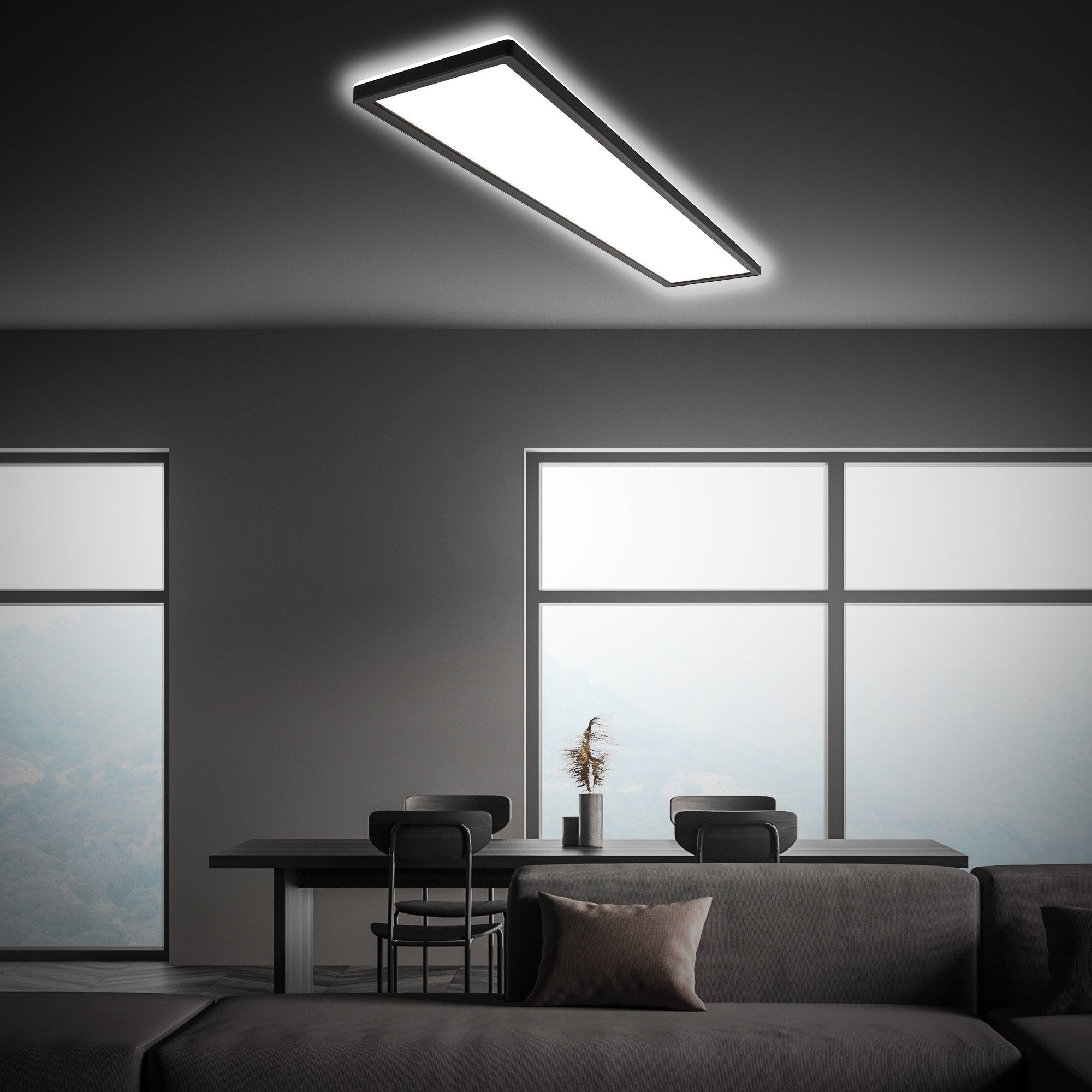 Briloner Leuchten LED Deckenleuchte Deckenlampe Panel Backlight-Effekt SLIM Ultraflach EEK, Standard, LED fest integriert, LED wechselbar, 4000K, Verschiedene Ausführungen, Schwarz/Weiß Wohnzimmer Schlafzimmer Küche