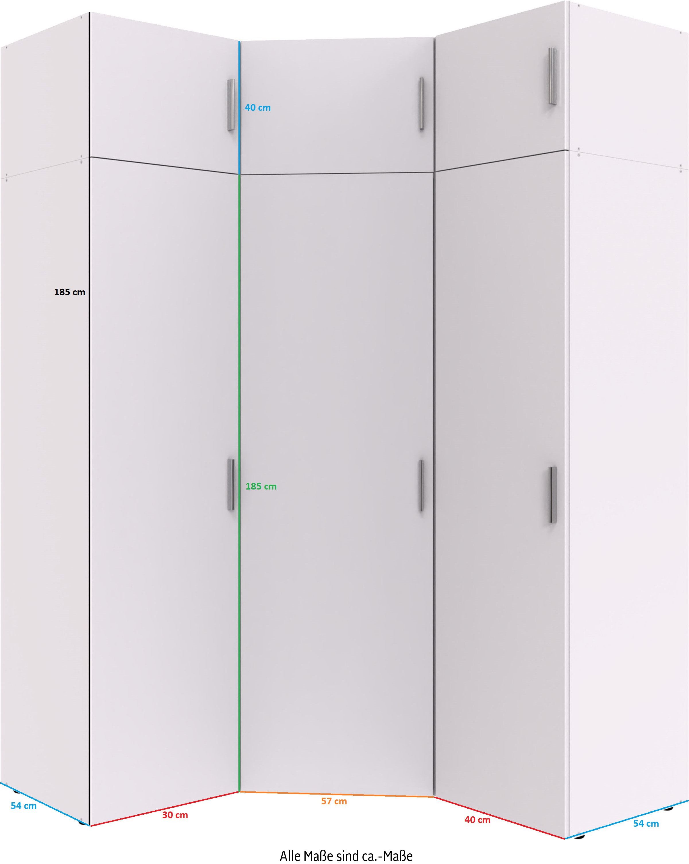 Wimex Schranksystem Münster (Spar-Set, 6tlg: Eckschrank+ 2 Schränke 30cm und 40cm breit+ 3 Aufsatzmodule) Mehrzweckschrank