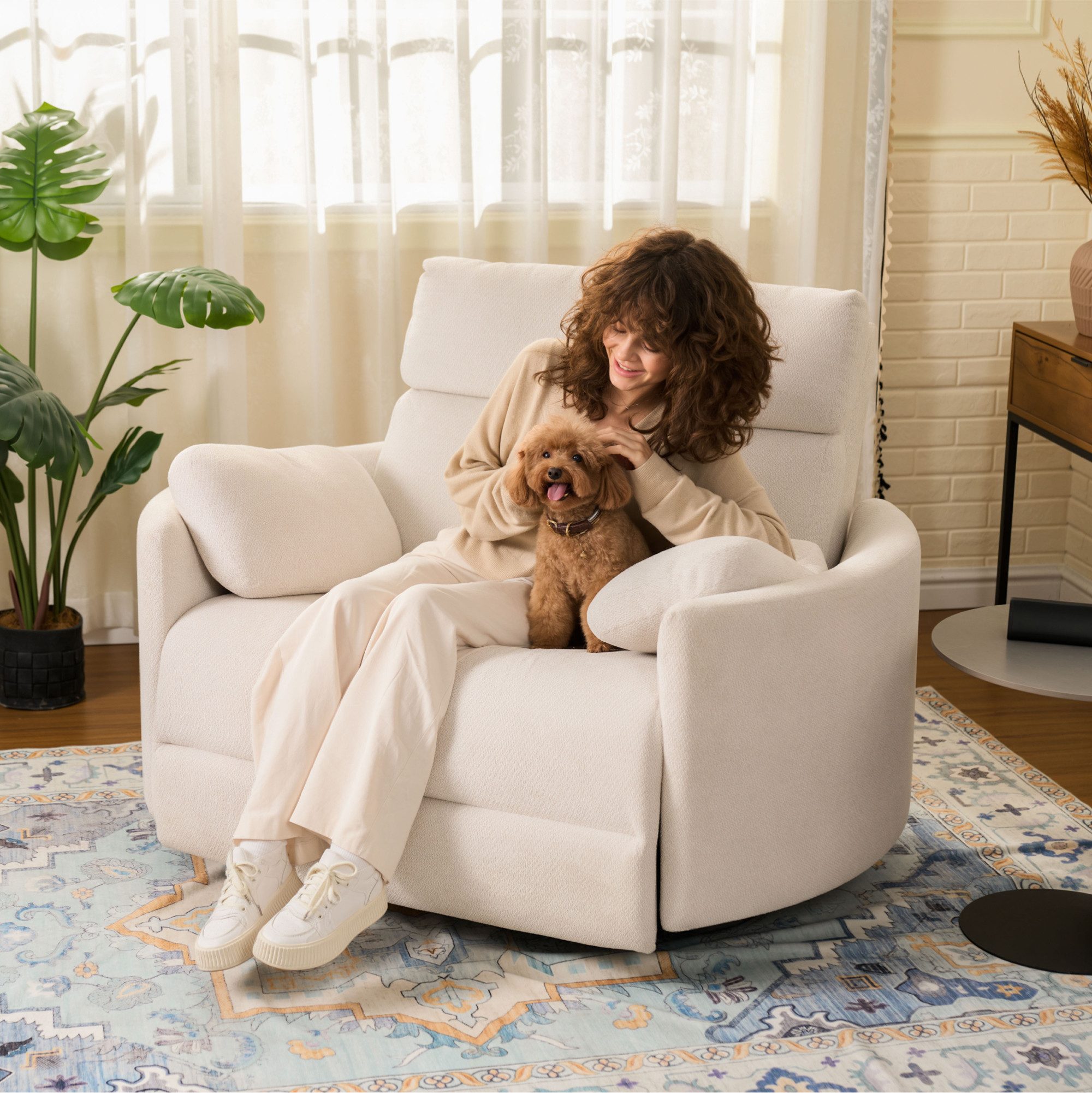 FLEXISPOT Sessel Mochi Elektrischer Relaxsessel - XXL 1,5-Sitzer mit 90 cm Sitzbreite (elektrisch verstellbar 118°–150° mit Zero-Wall-Funktion, USB & Type-C Anschluss, Anti-Quetsch-Konstruktion, Chenille-Bezug), inkl. Kuscheldecke 130×170 cm – ideal für große Personen & Haushalte