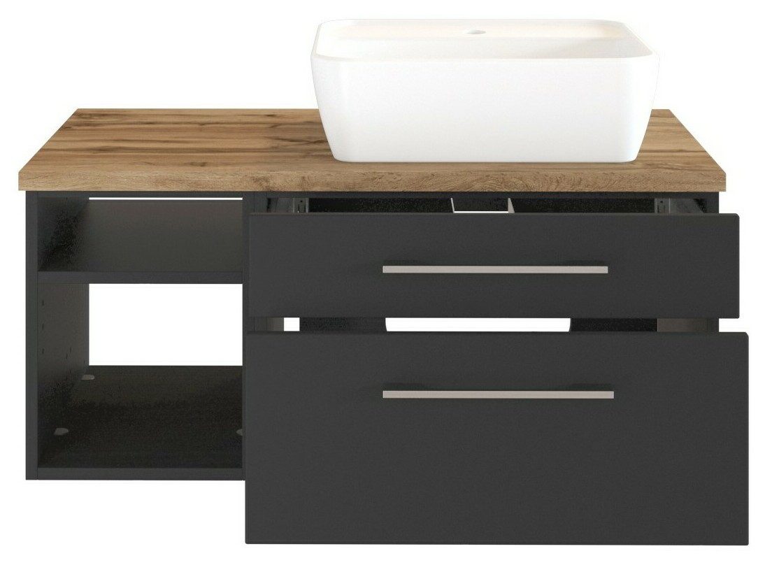 Basera® Waschtisch Avola 90 cm breit, anthrazit, Siphonausschnitt rechts mit, Badezimmermöbel