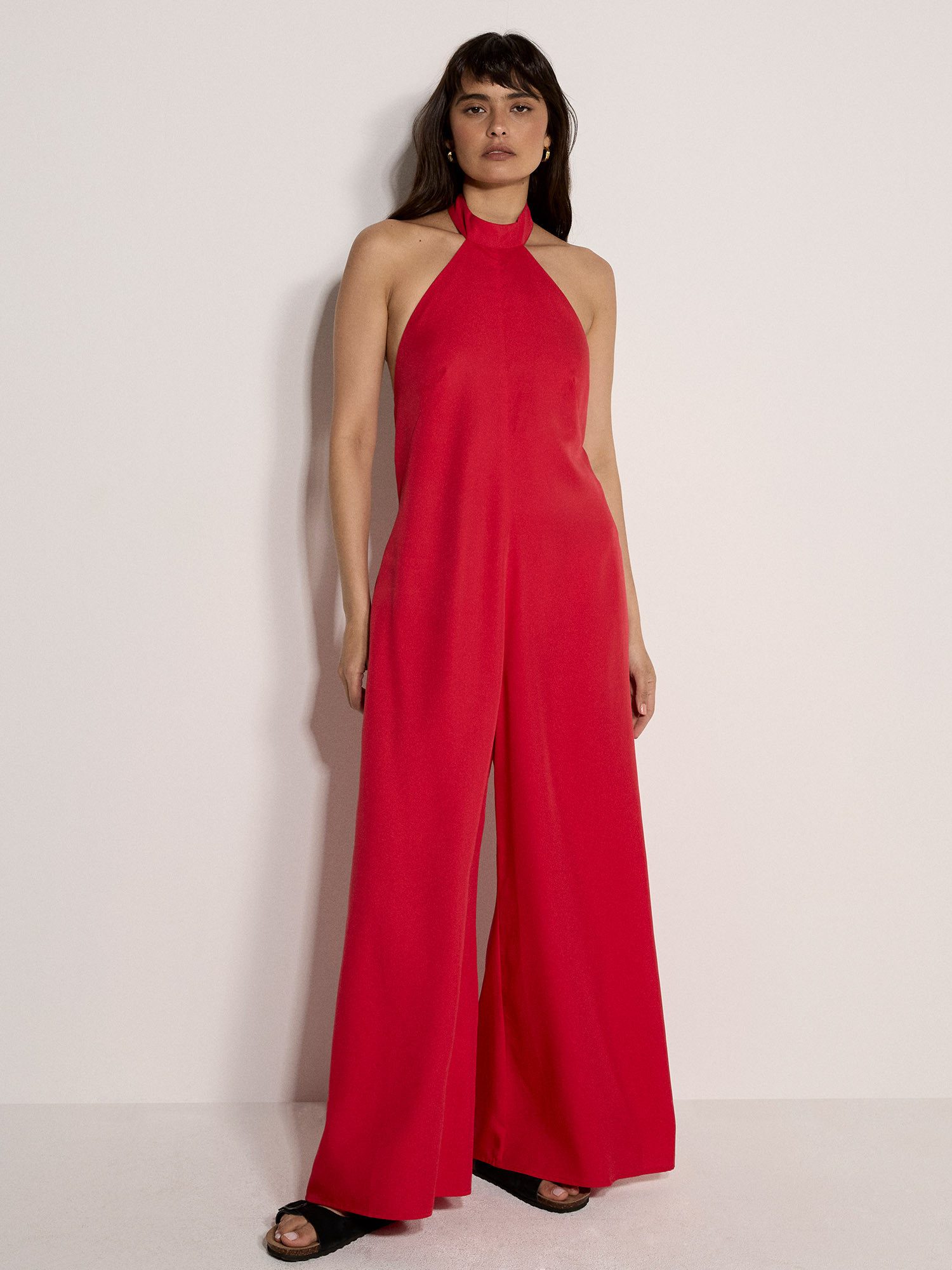 Apricot Jumpsuit Neckholder-Jumpsuit mit weitem Bein