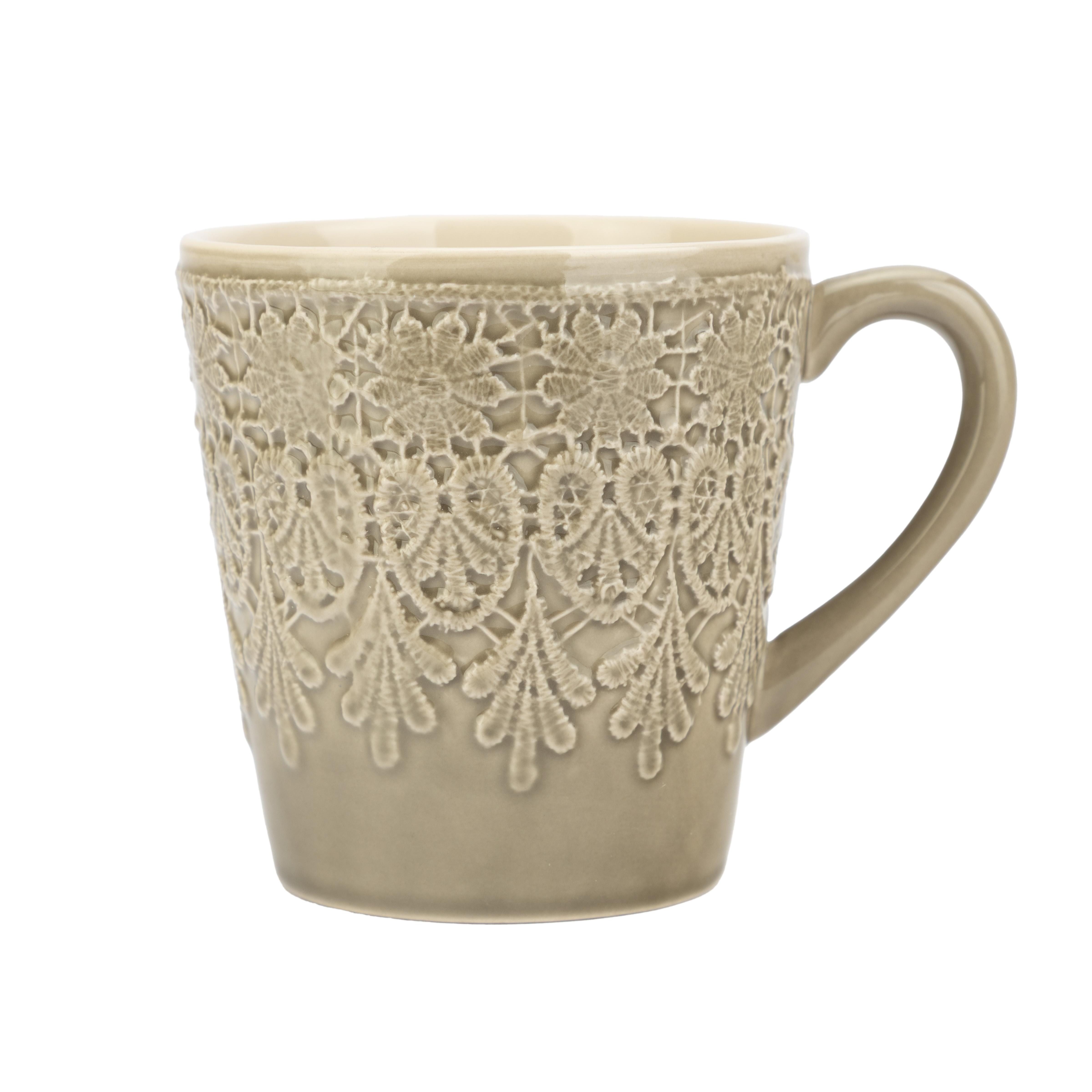 El Puente Becher Großer Kaffeebecher "Bloom" aus Keramik in Grau, Handmade, Keramik, Fair Trade