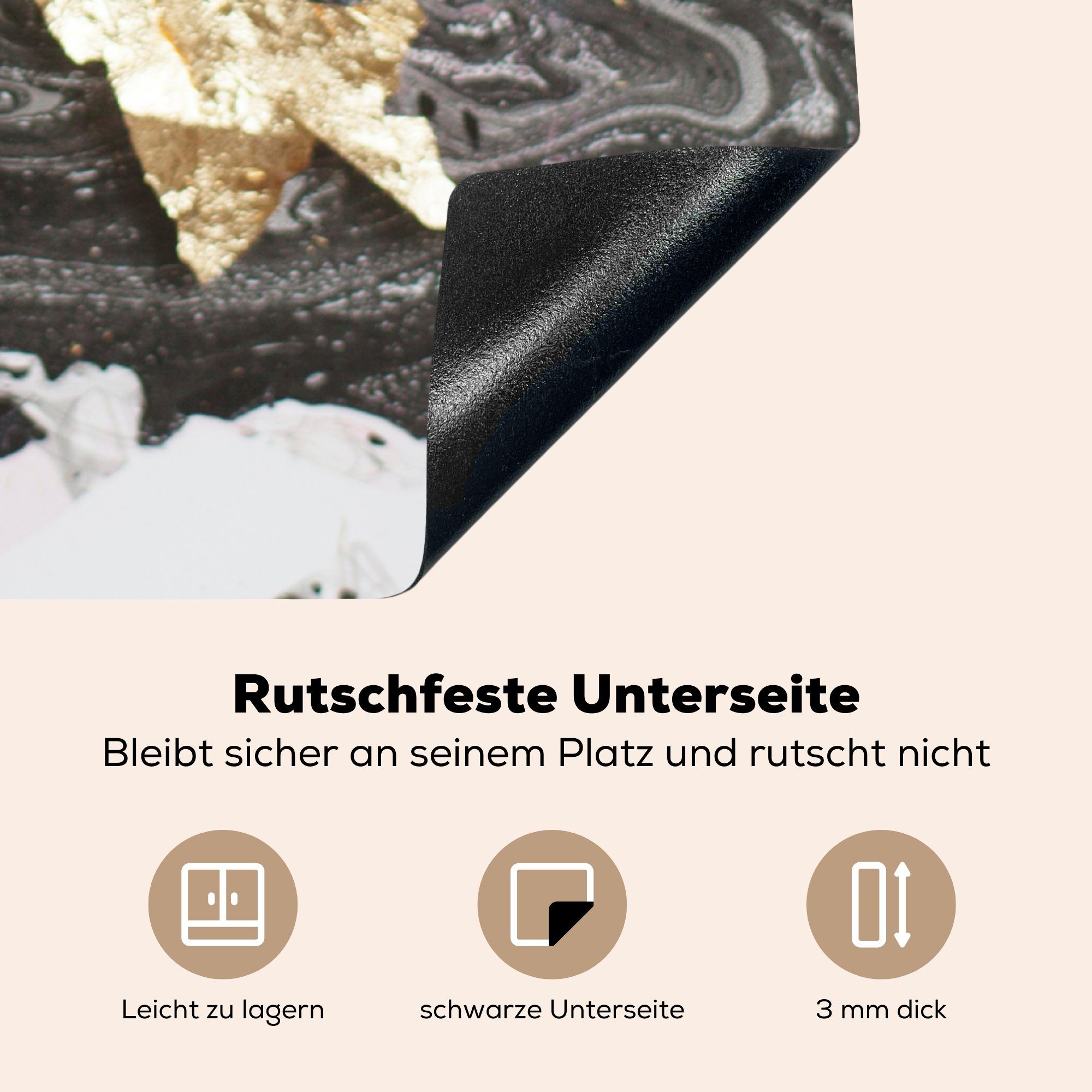 Marmor Arbeitsplatte Herdblende-/Abdeckplatte für Muster Ceranfeldabdeckung, - küche MuchoWow - cm, Vinyl, (1 tlg), - Schwarz 78x78 Weiß,