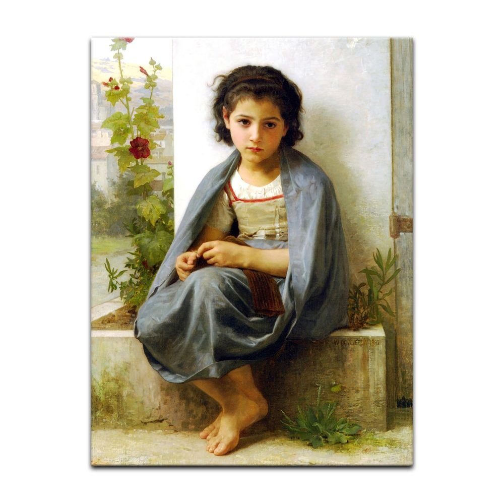 Bilderdepot24 Leinwandbild Alte Meister - William-Adolphe Bouguereau - Die kleine Strickerin, Menschen