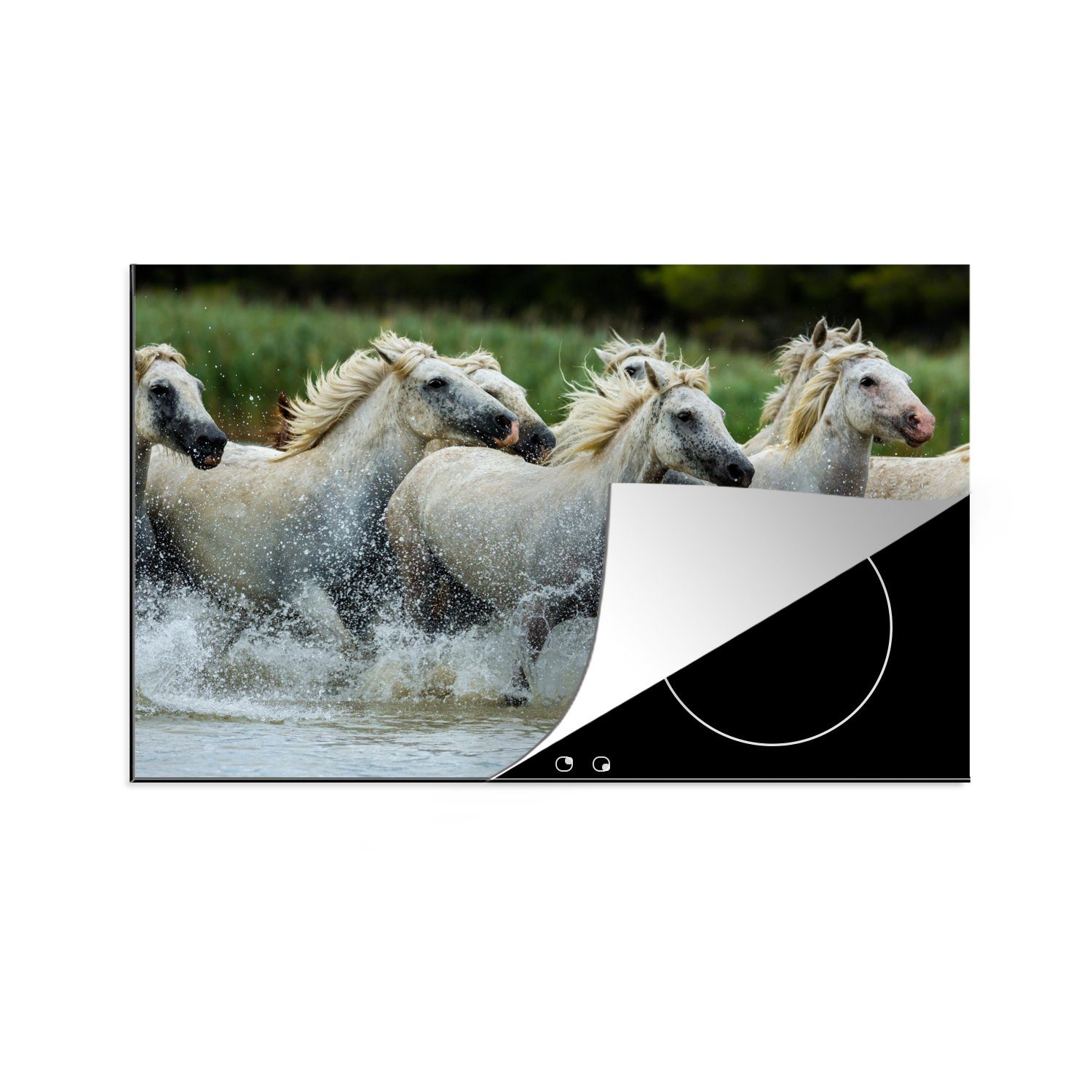 MuchoWow Herdblende-/Abdeckplatte Pferde - Wasser - Natur, Vinyl, (1 tlg), 81x52 cm, Induktionskochfeld Schutz für die küche, Ceranfeldabdeckung