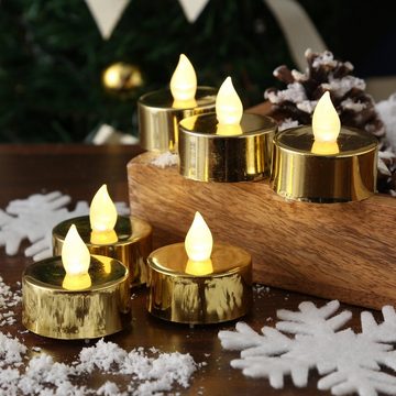MARELIDA LED-Kerze LED Teelichter flackernd flammenlos mit Batterien D: 3,8cm gold 6St. (6-tlg)